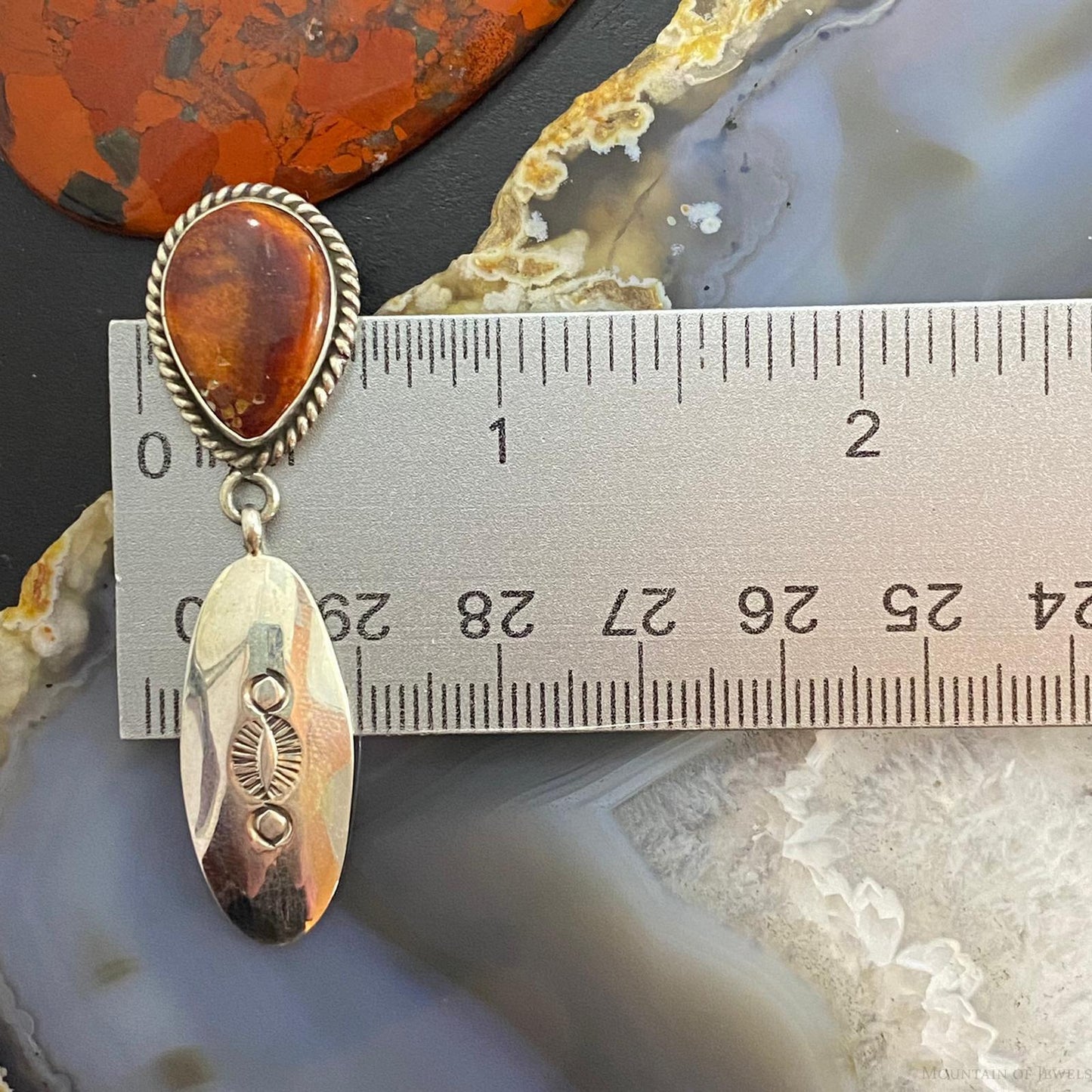 Native American Sterling Silver Teardrop Spiny Oyster Dangle Earrings For Women
