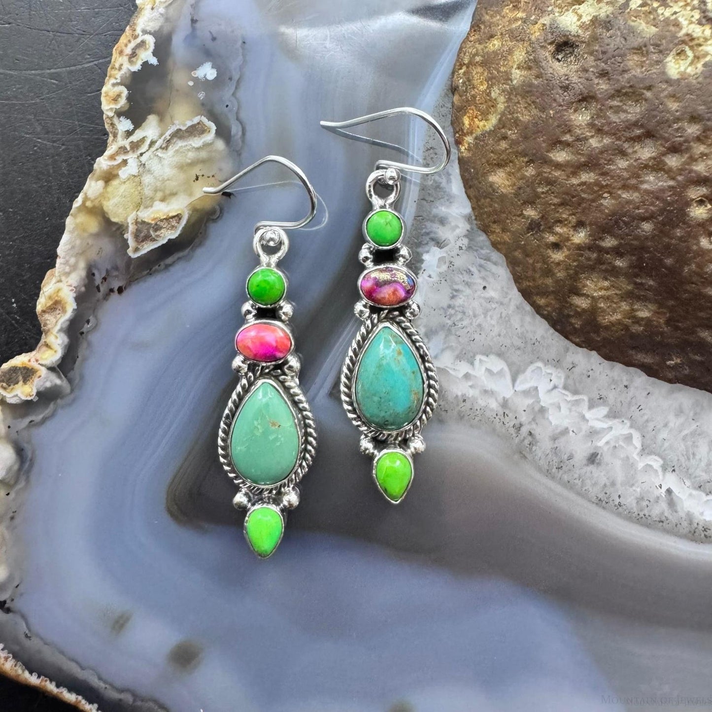 Sterling Silver Southwestern Style Multistone Dangle Earrings For Women #6
