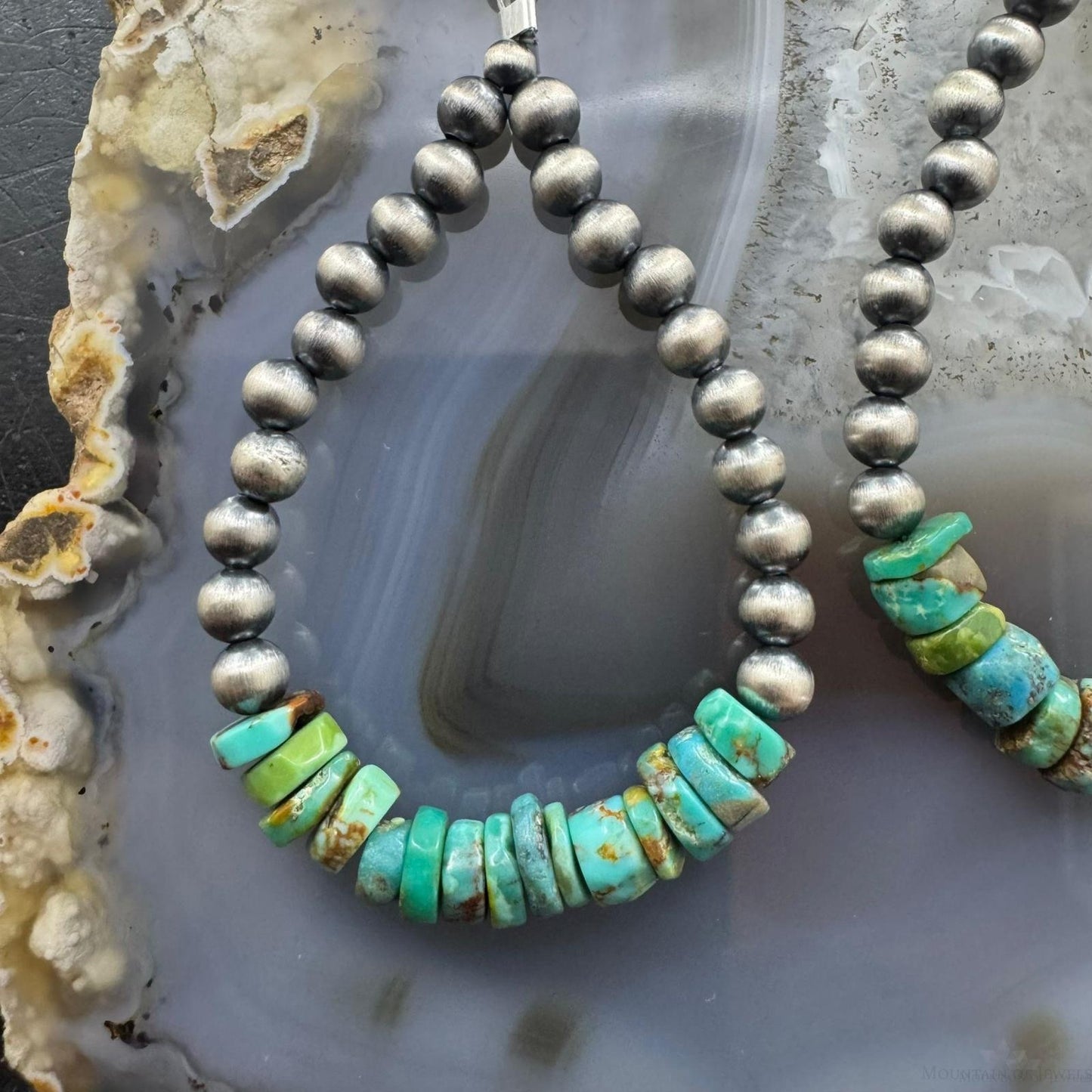 Sterling Silver 4mm Navajo Pearl Southwester Style & 6mm Turquoise Bead Hoop Earrings For Women