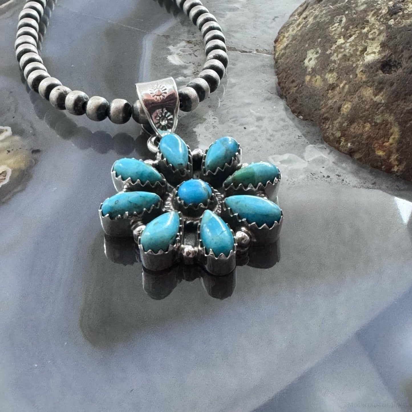 Sterling Silver Southwestern Style Turquoise Decorated Cluster Pendant For Women