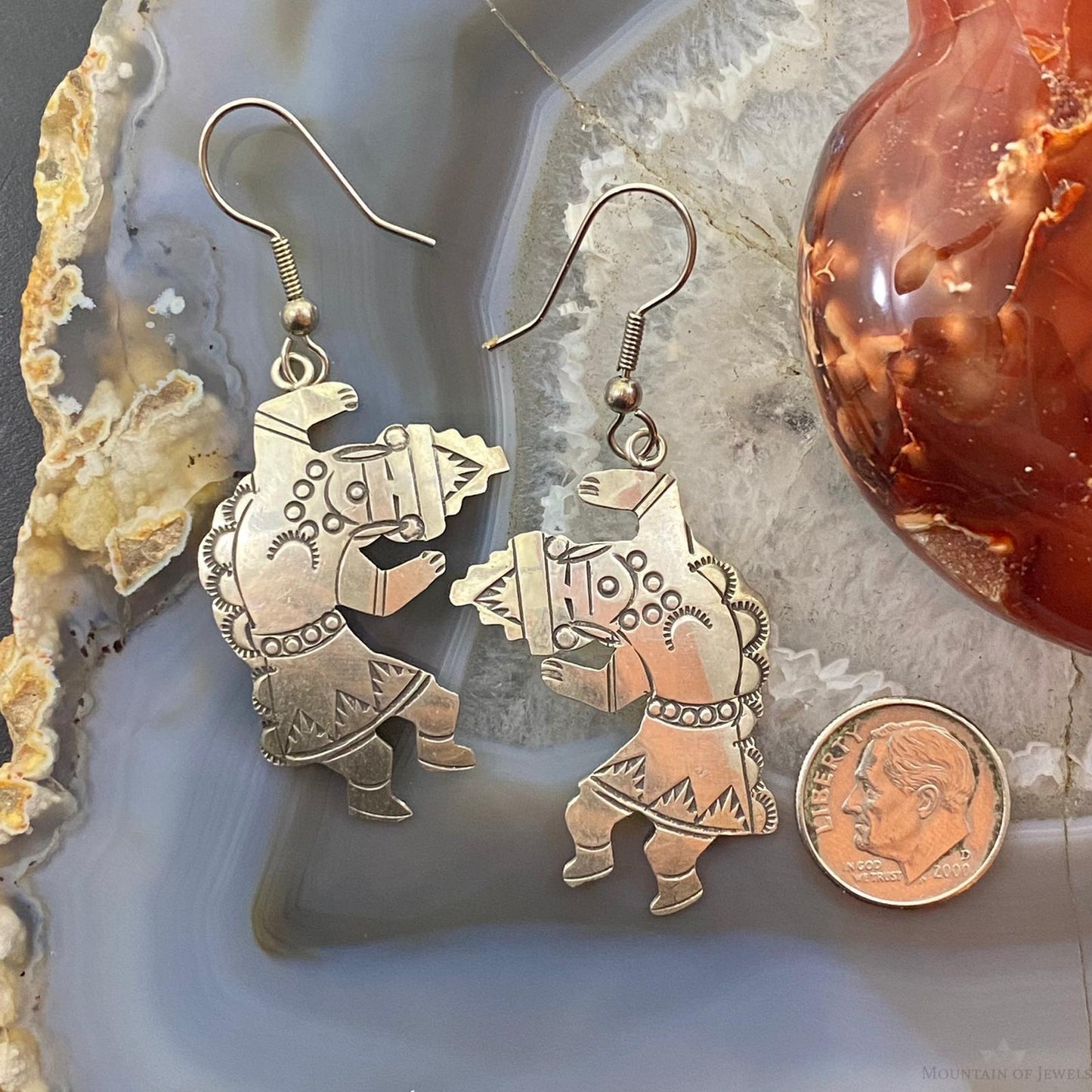 Vintage Signed Native American Sterling Silver Dancer Dangle Earrings For Women