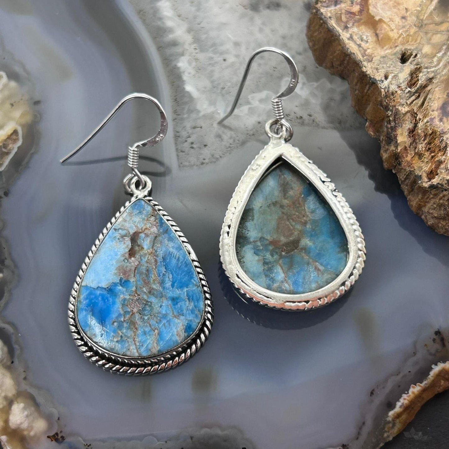 Sterling Silver Southwestern Style Blue Apatite Dangle Earrings For Women #2