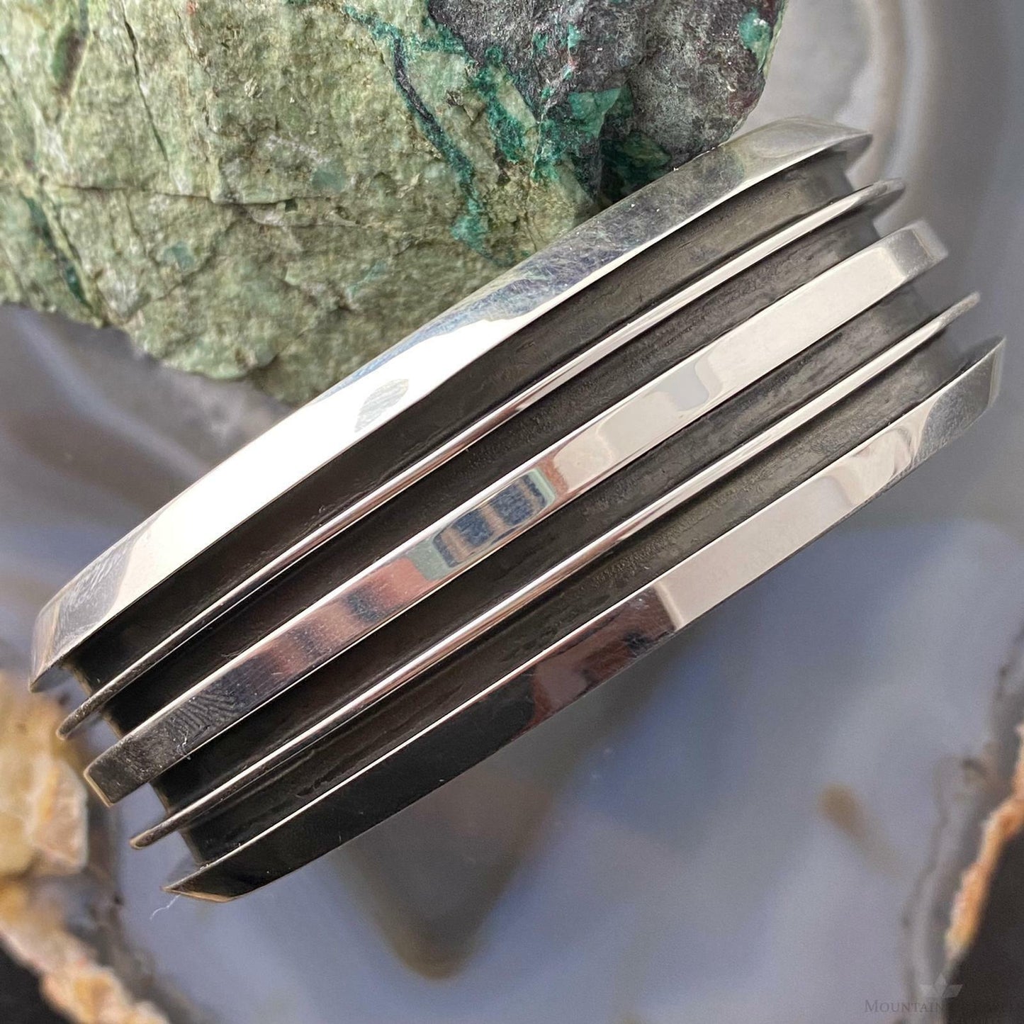 Tom Hawk Native American Sterling Silver Grooves Bracelet Cuff For Men
