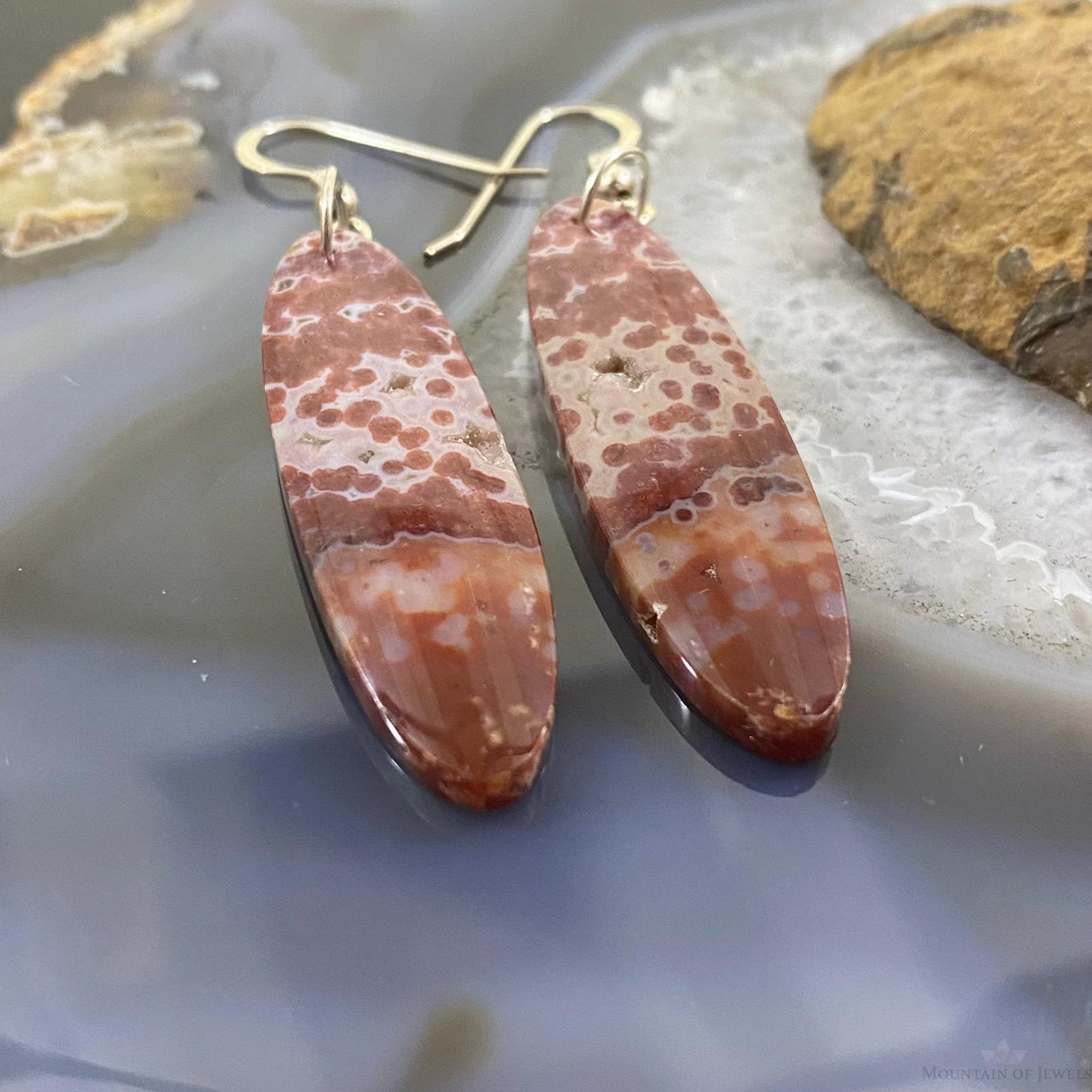 Sterling Silver Oval Red Jasper Slab Dangle Earrings For Women #088