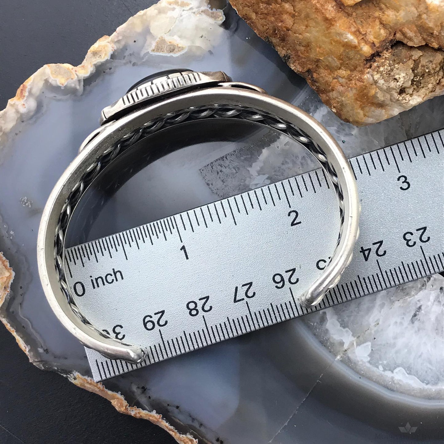 Wilbert Vandever Native American Sterling Silver Engraved Oval Onyx Bracelet