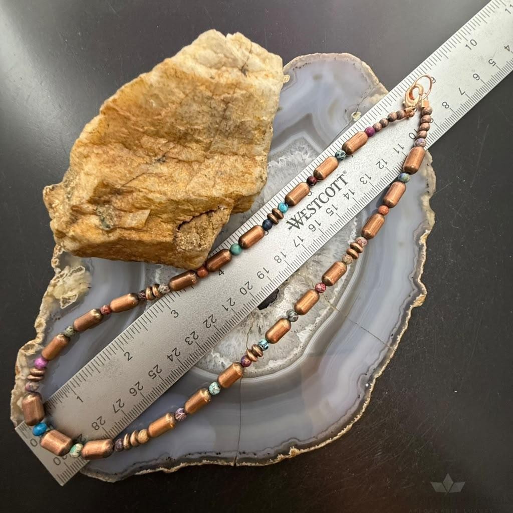 Southwestern Style Copper Navajo Pearl & Cylinder w/Multistone 18" Necklace #2