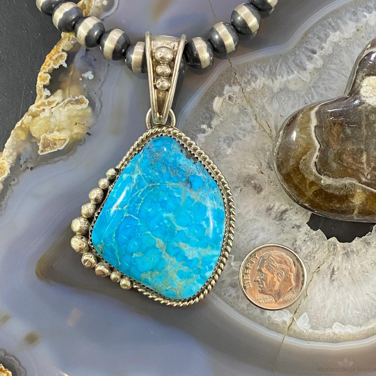 Daniel Etsitty Vintage Sterling Silver High Grade Turquoise Unisex Pendant