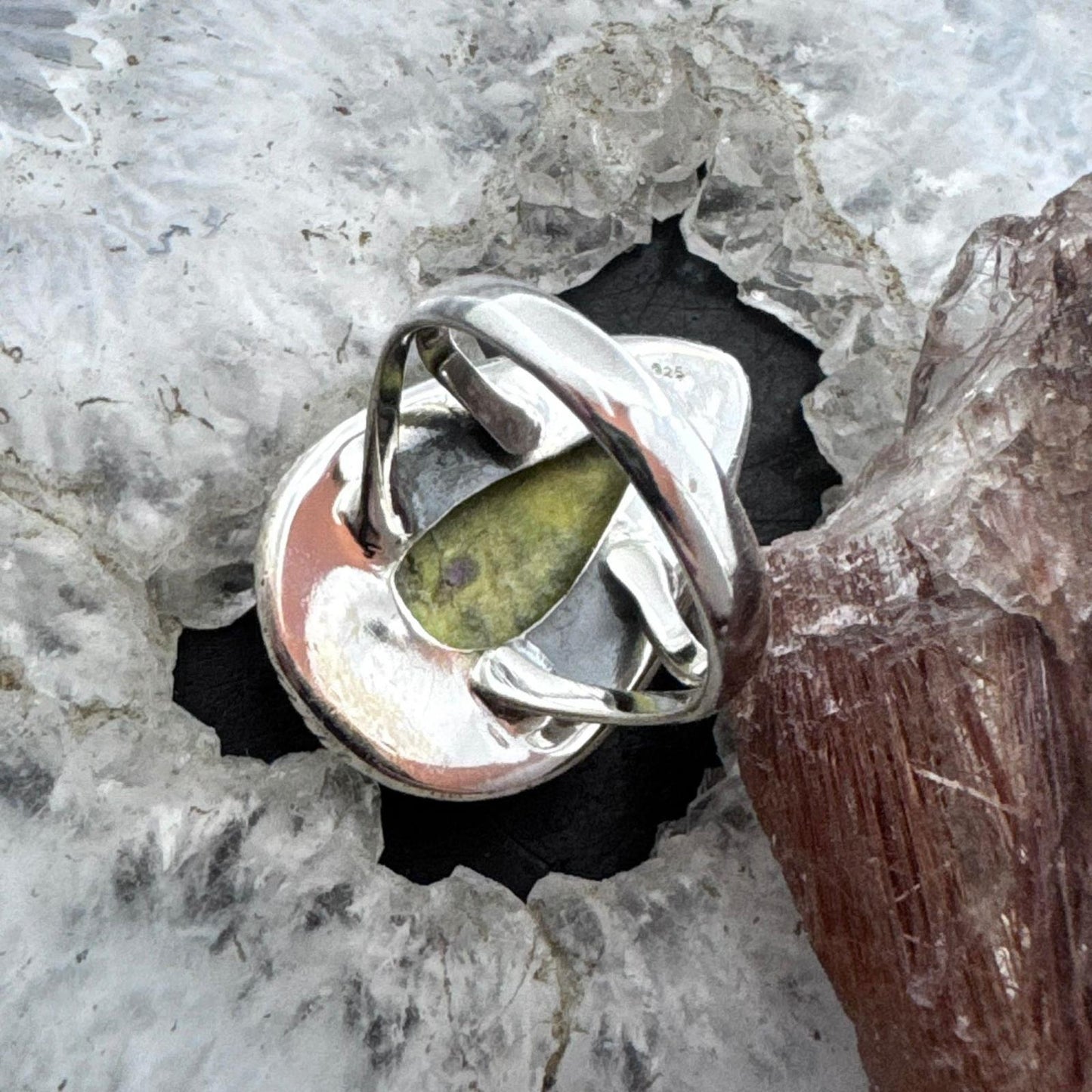 Sterling Silver Southwestern Style Teardrop Atlantisite Decorated Ring Size 9 For Women