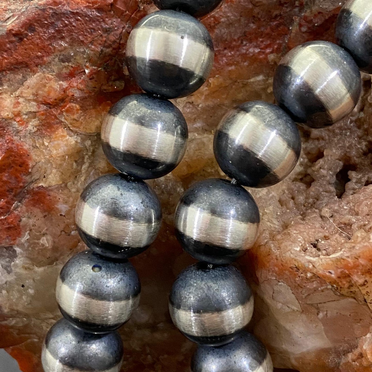 Navajo Pearl Beads 10 mm Sterling Silver Necklace Length 18" For Women