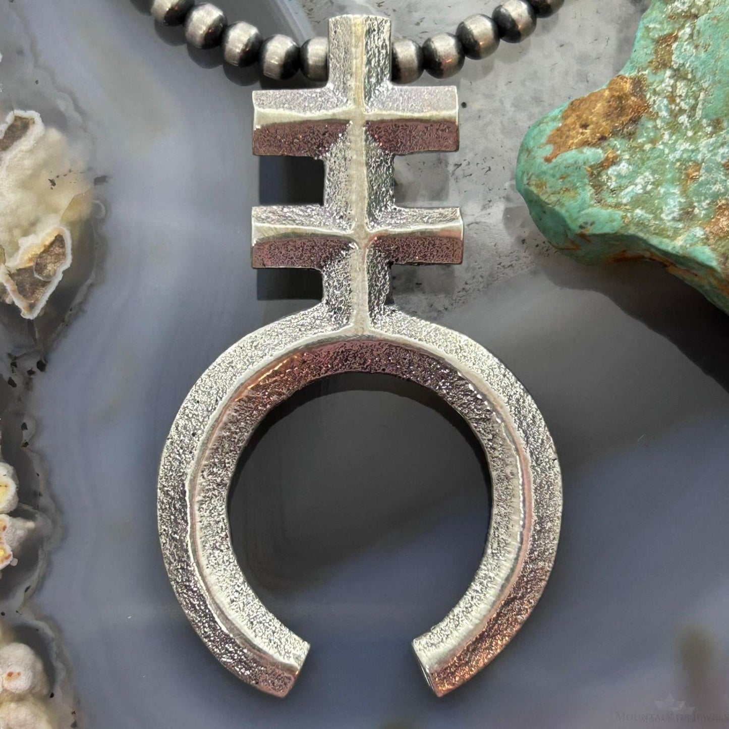 Gary Custer Navajo Sterling Silver Tufa Cast Native Cross Naja Unisex Pendant