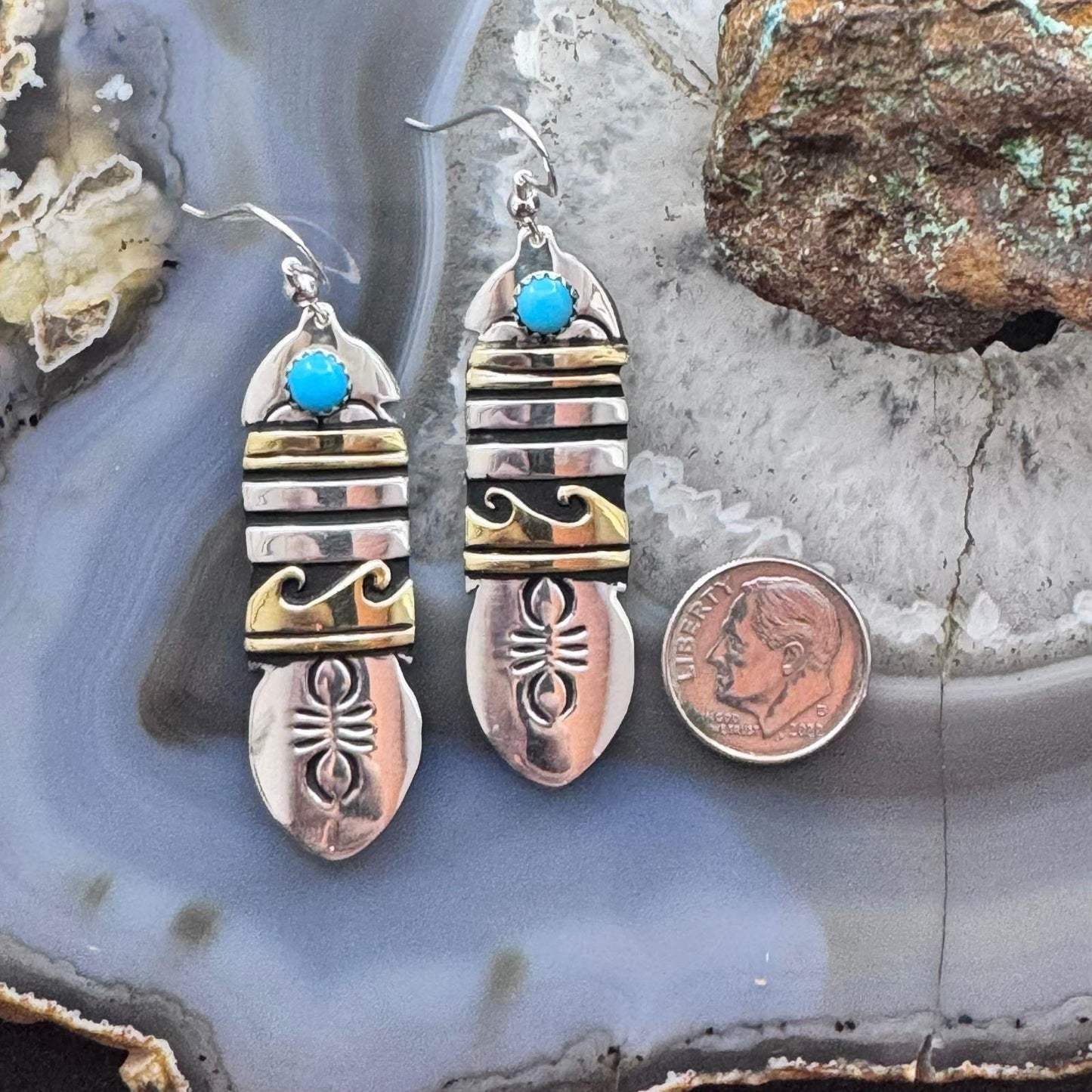 Tommy & Rosita Singer Sterling Silver & Gold Filled Turquoise Dangle Earrings For Women #3