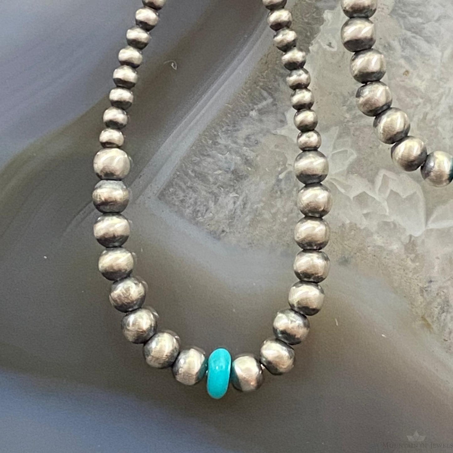 Graduated Navajo Pearl Beads & Turquoise Sterling Silver Dangle Earrings