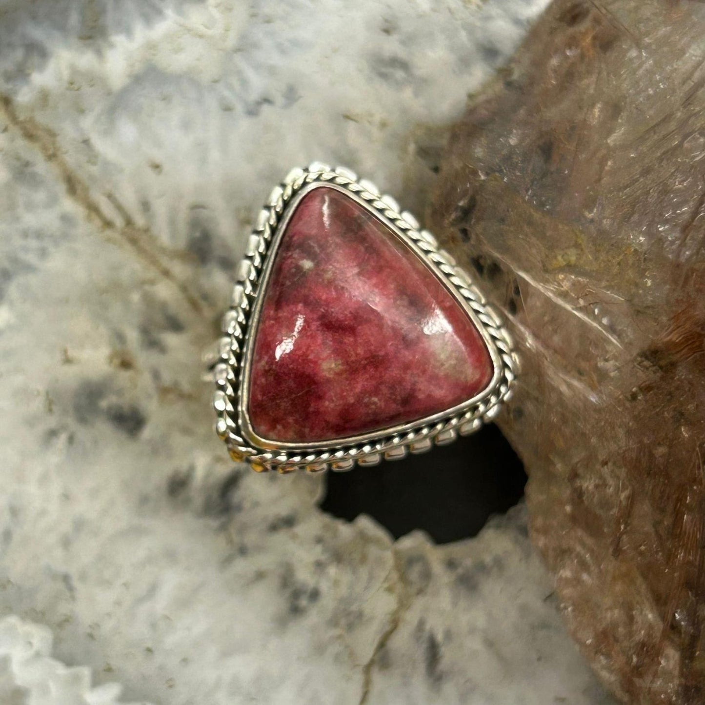 Sterling Silver Southwestern Style Triangle Thulite Split Shank Ring Size 9 For Women