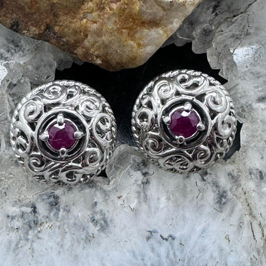 Carolyn Pollack Sterling Silver Faceted Round Ruby Omega Back Stud Earrings For Women