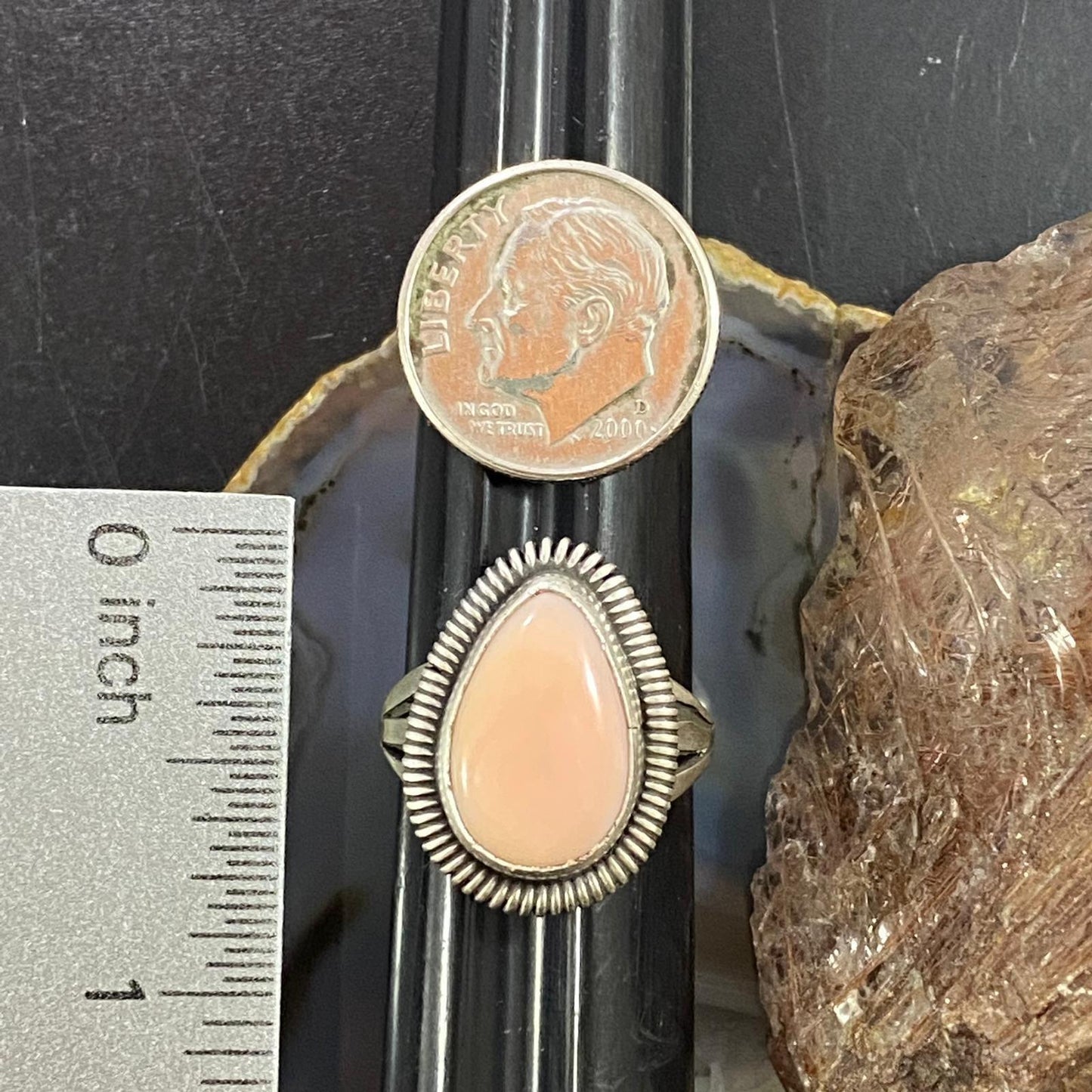 Native American Sterling Silver Teardrop Pink Conch Shell Ring Size 6.25