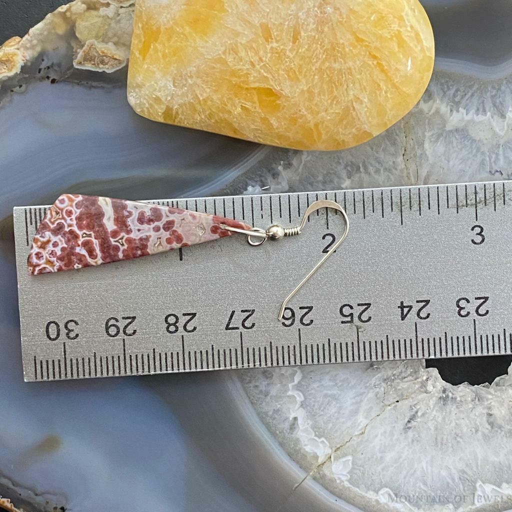 Sterling Silver Triangle Red Ocean Jasper Slab Dangle Earrings For Women