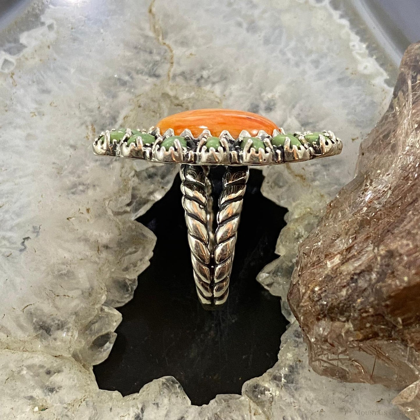 Carolyn Pollack Southwestern Style Sterling Silver Spiny Oyster and Turquoise Ring Variety of Sizes