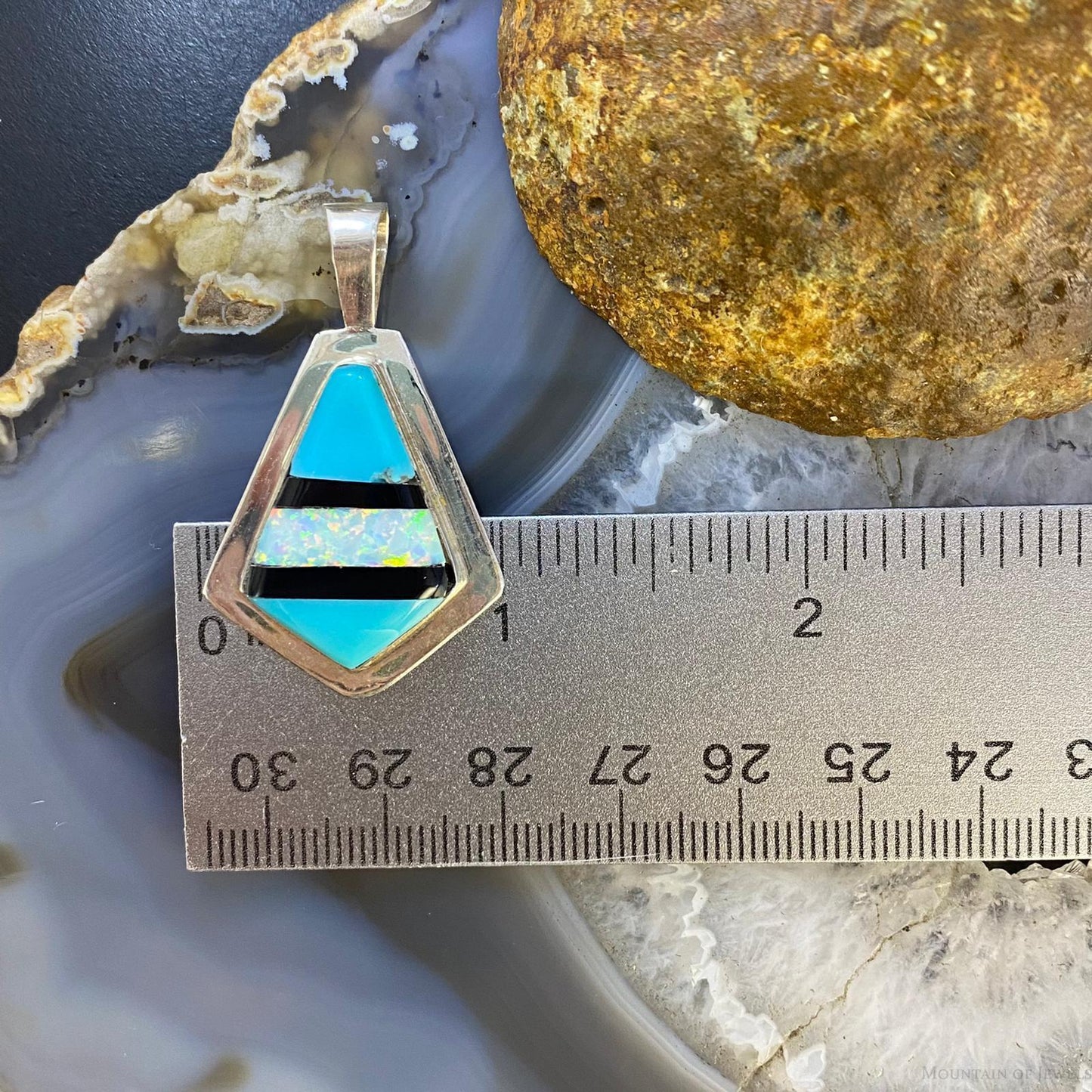 Christine Wolf Sterling Silver Turquoise/Opal/Onyx Inlay Kite Pendant For Women