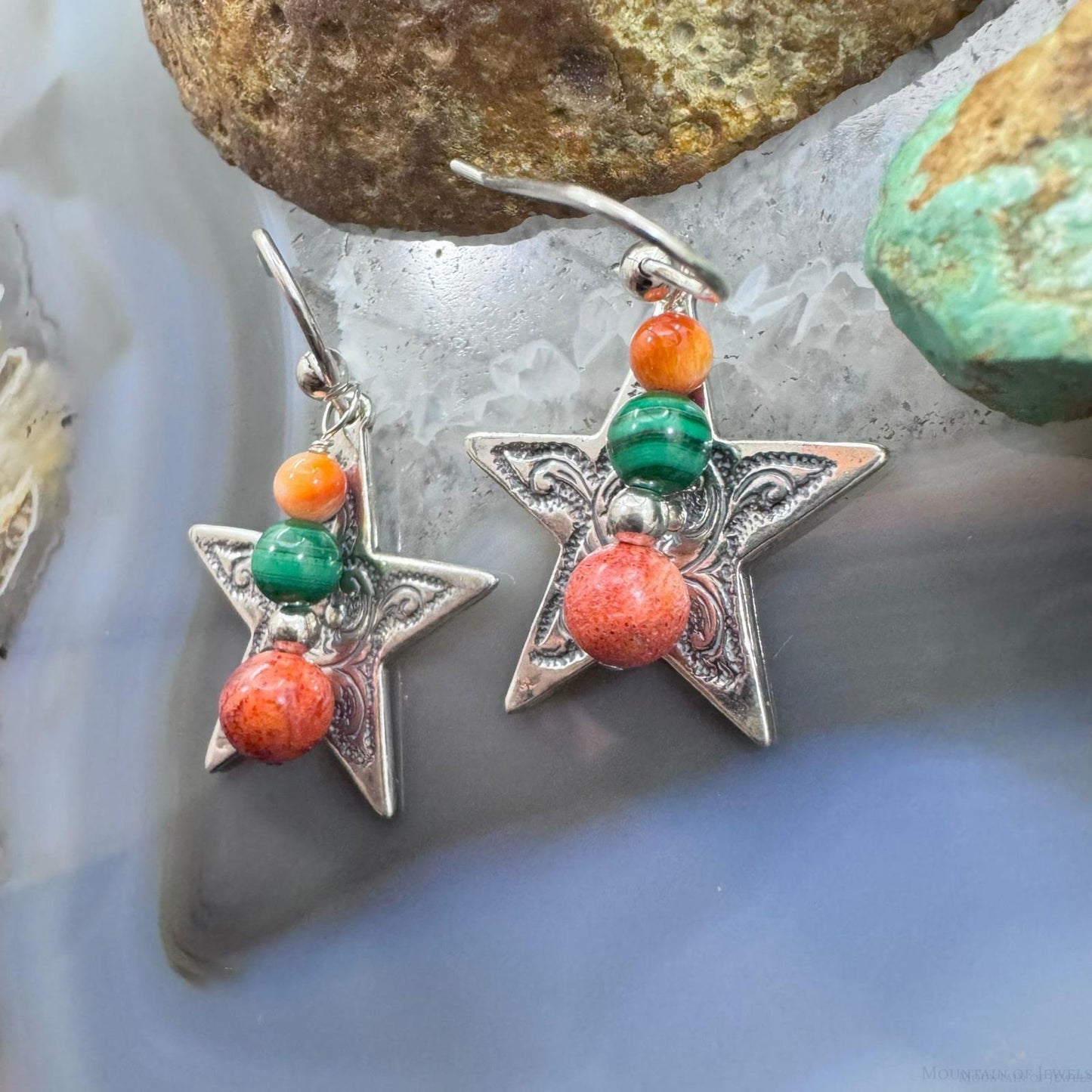 Carolyn Pollack Sterling Silver Star With Multistone Beads Dangle Earrings For Women