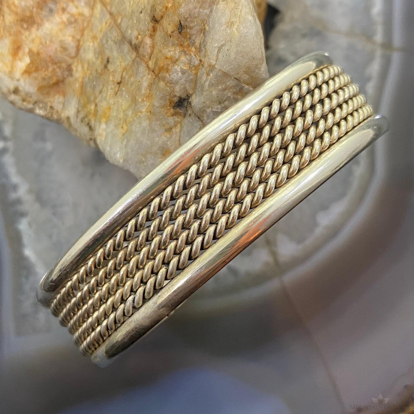 Vintage Native American Silver Rows Of Coils Flexible Bracelet For Women
