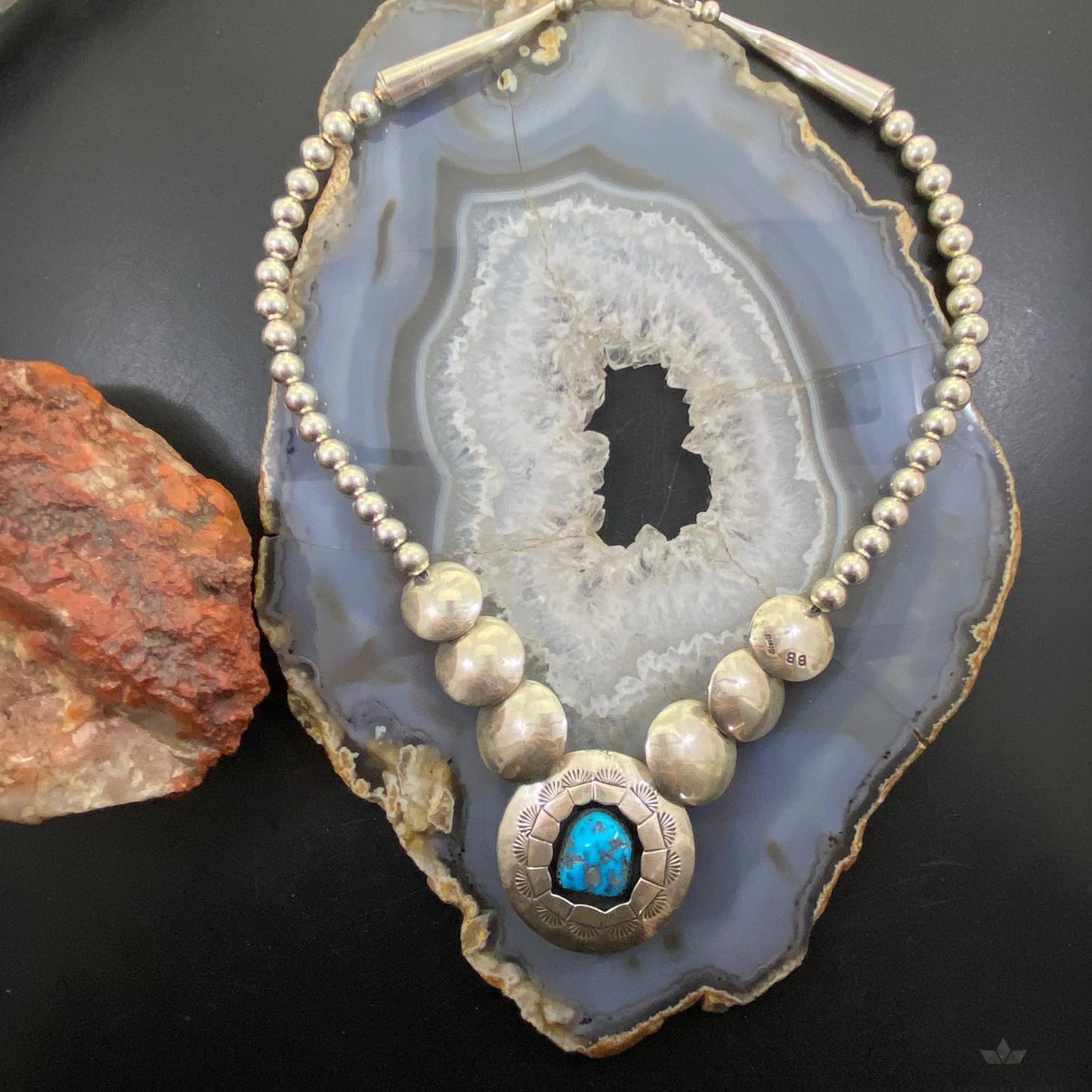 Vintage Native American Sterling Silver Double Side Stone Necklace For Women