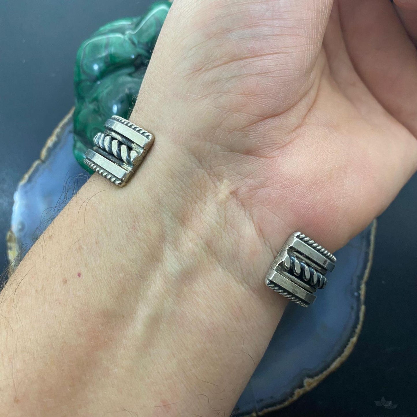 Tahe Vintage Native American Sterling Silver Stripes & Rope Bracelet For Men