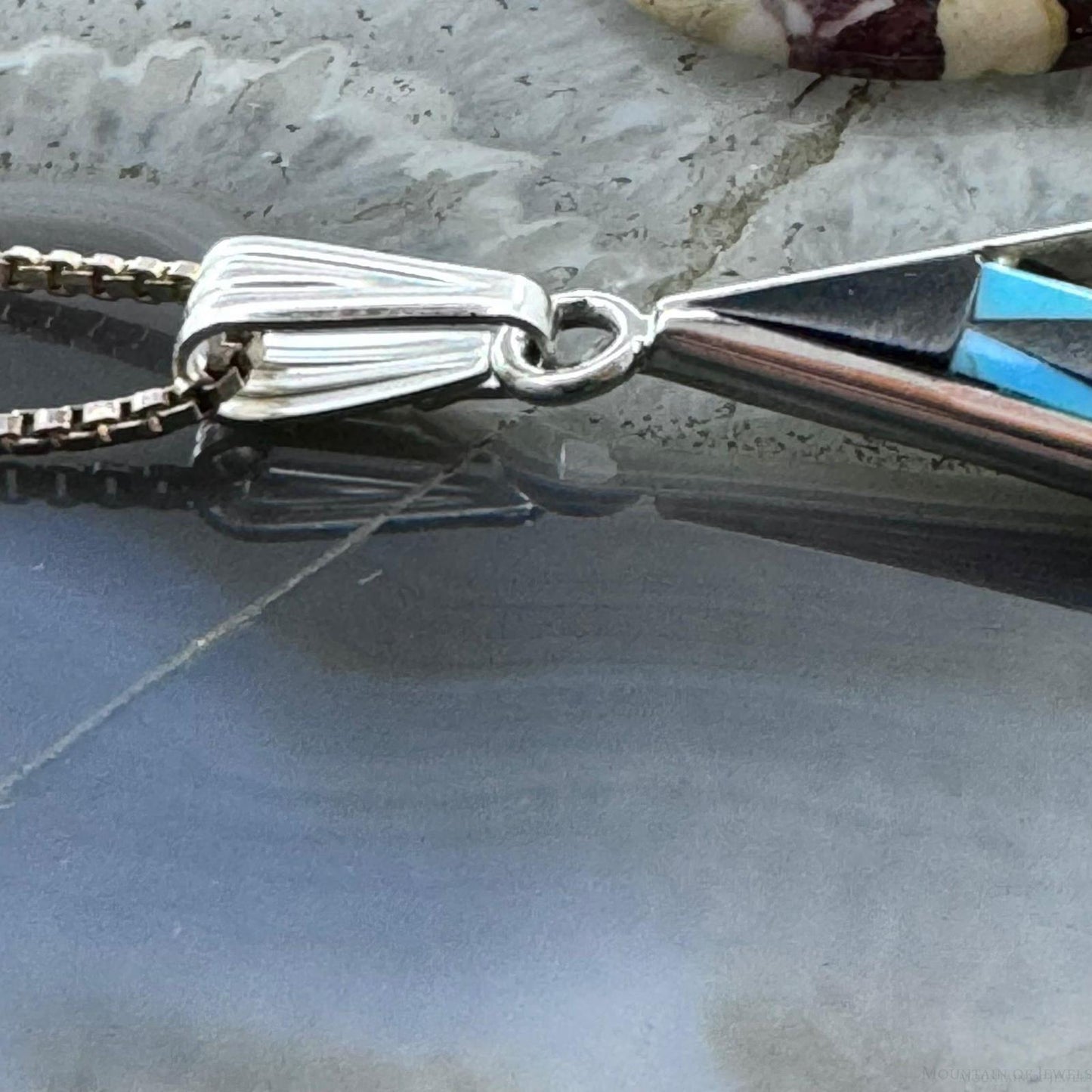 Sheryl Edaakie Zuni Sterling Silver Multistone Inlay Teardrop Pendant For Women #3