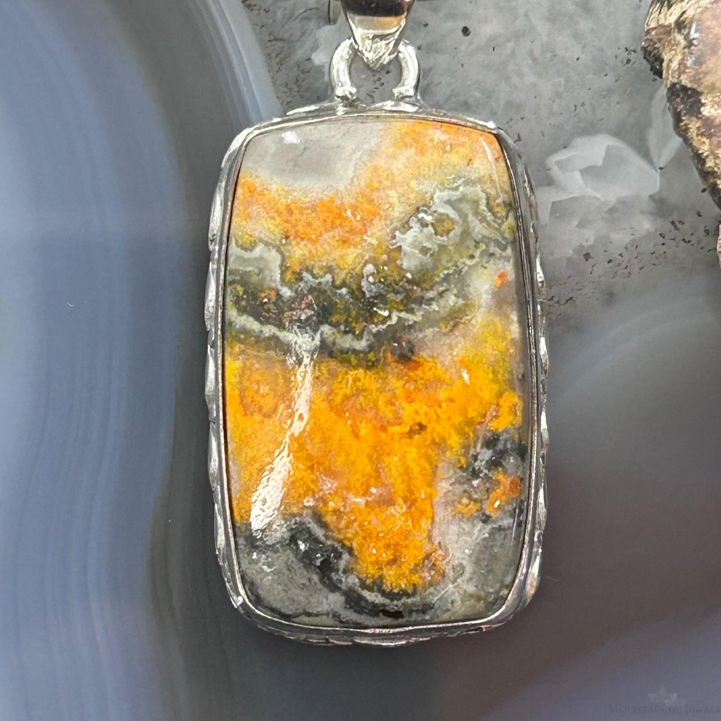 Sterling Silver Southwestern Style Rectangle Yellow Jasper Pendant For Women