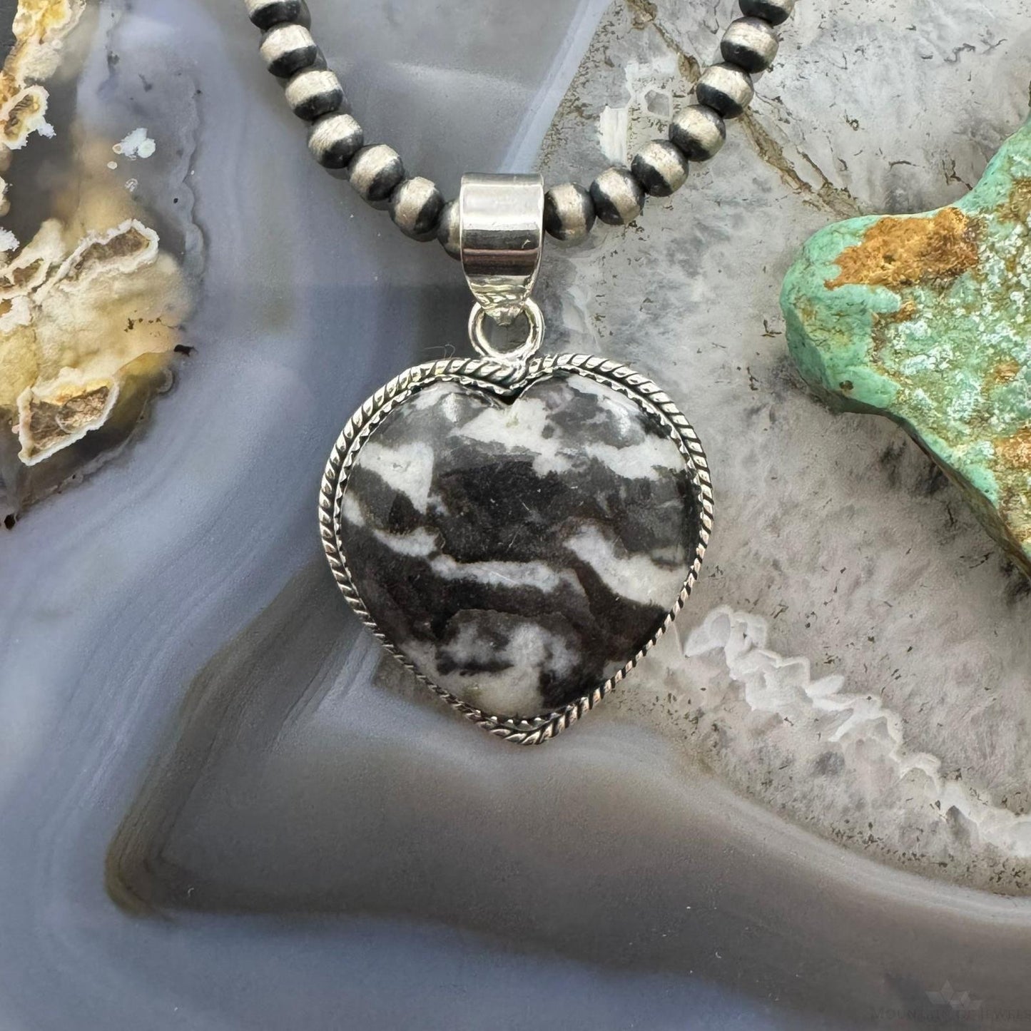 Sterling Silver Southwestern Style White Buffalo Heart Shape Pendant For Women