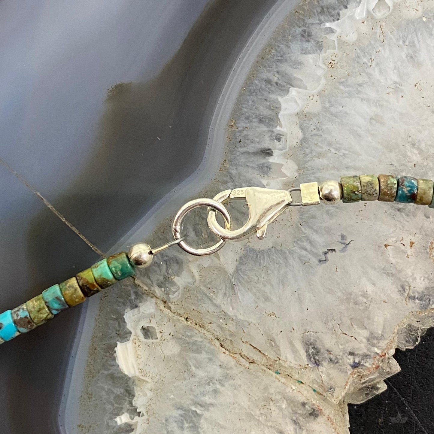 Turquoise Beads 3 mm and Navajo Pearl Sterling Silver Necklace 18" For Women
