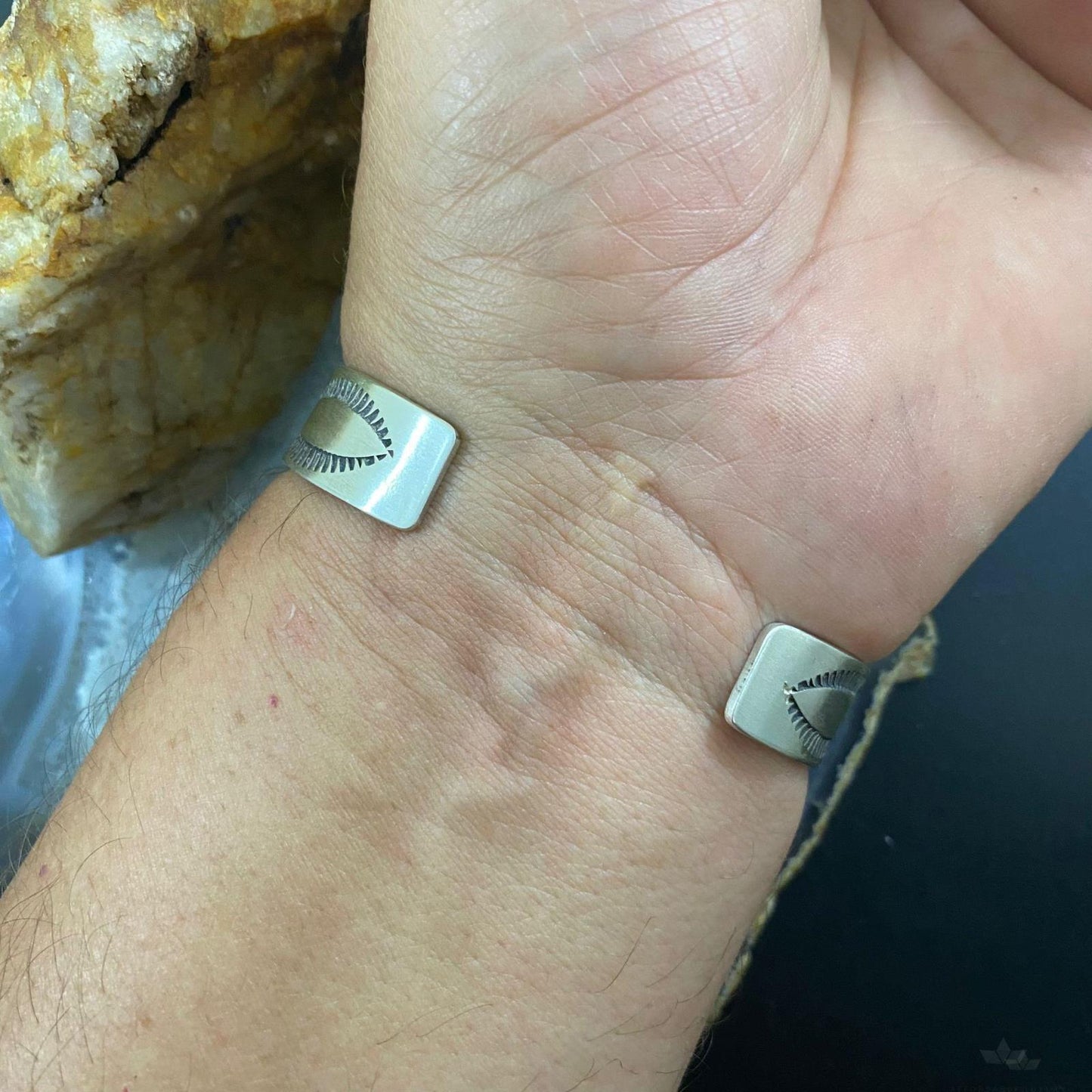 Native American Sterling Silver Stamped Stackable Cuff Bracelet For Men