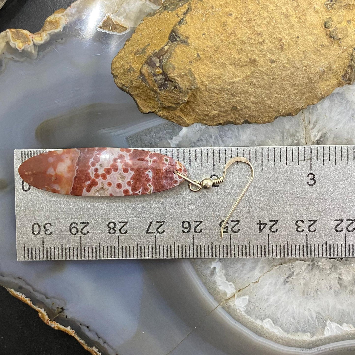 Sterling Silver Oval Red Jasper Slab Dangle Earrings For Women #088