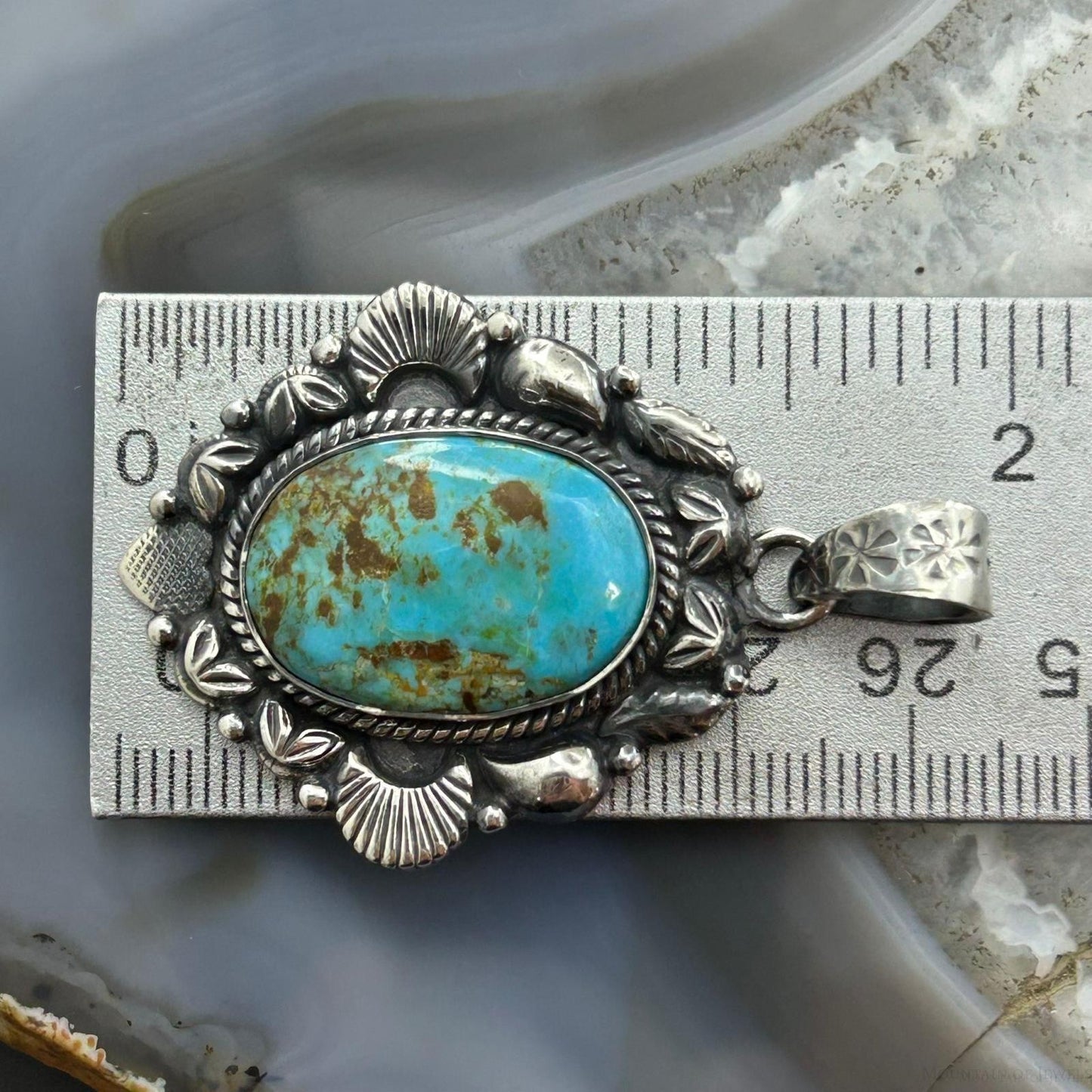 Sterling Silver Southwestern Style Oval Turquoise Decorated Pendant For Women #2