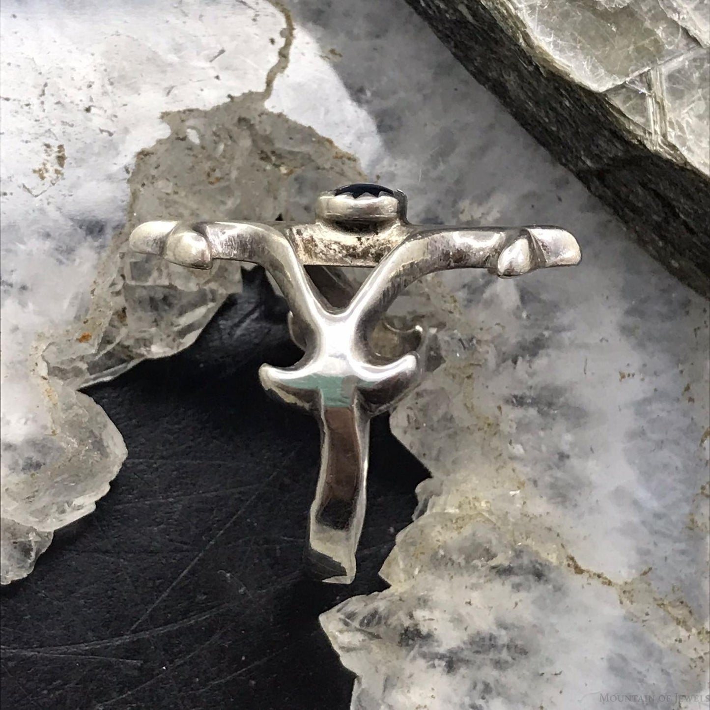 Vintage Silver Paua Dot Fleur-de-lis Ring Size 7.5 For Women