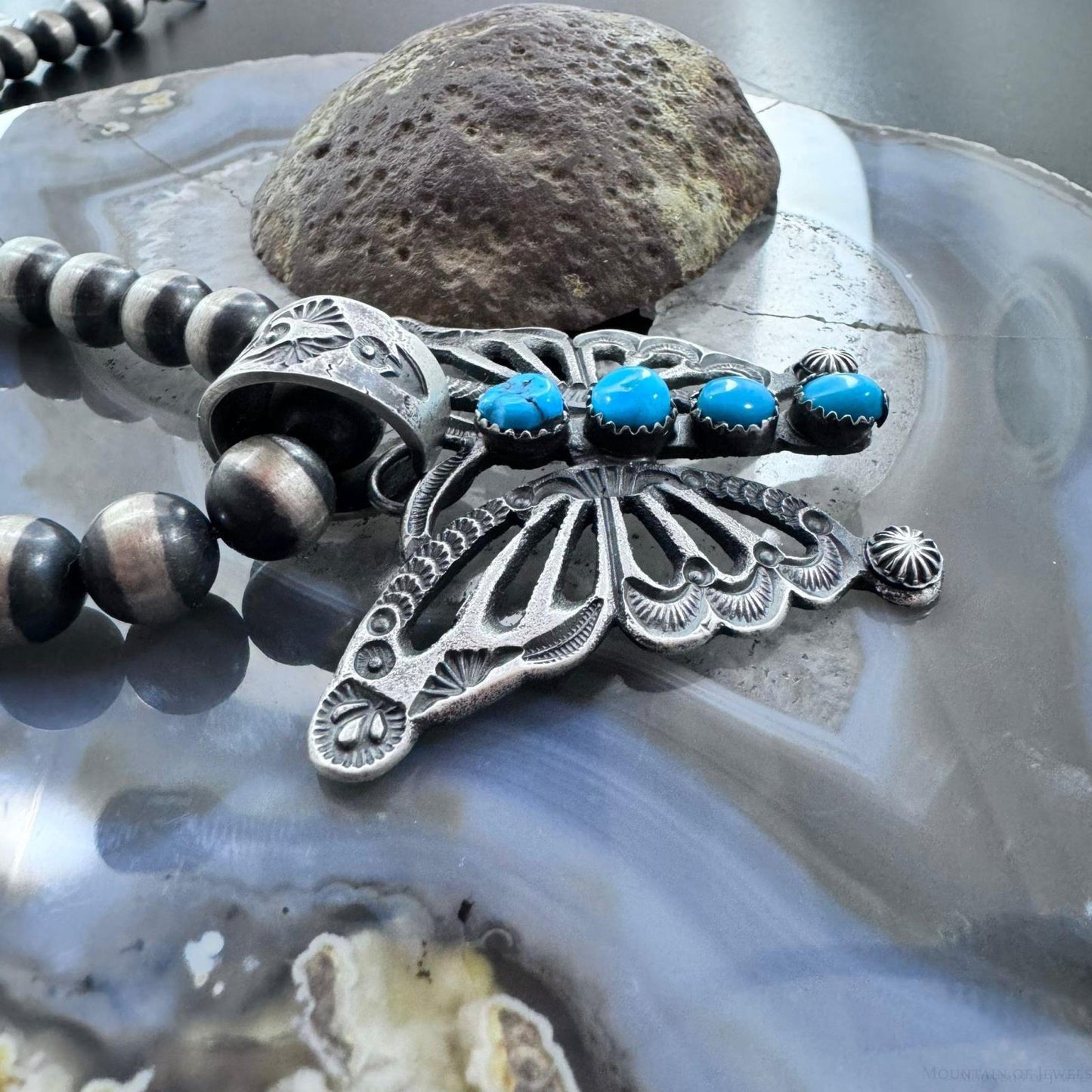 Eva & Linberg Billah Sterling Silver Butterfly w/Turquoise Decorated Pendant For Women