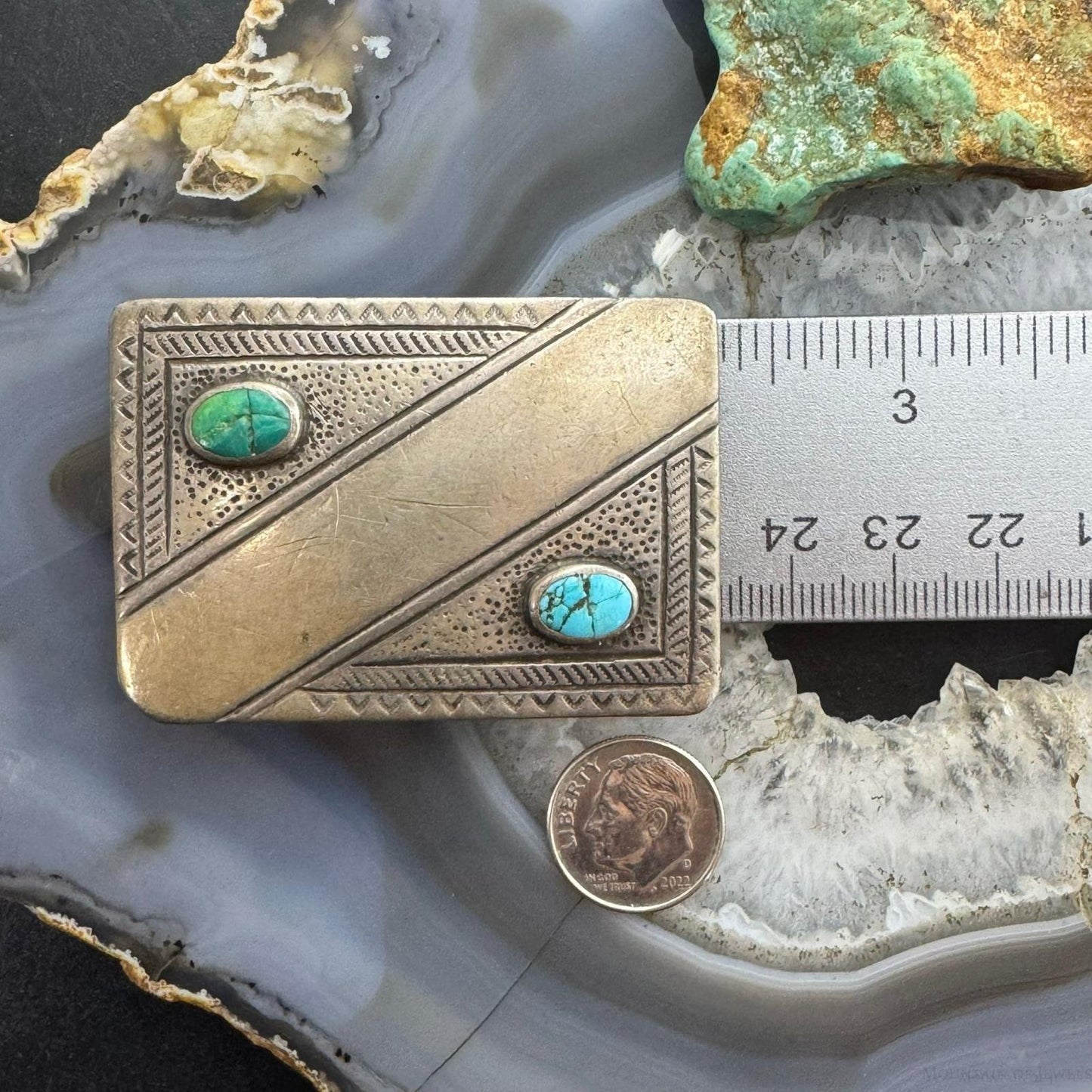 David Taliman Vintage Native American Sterling Silver w/Turquoise Belt Buckle For Men