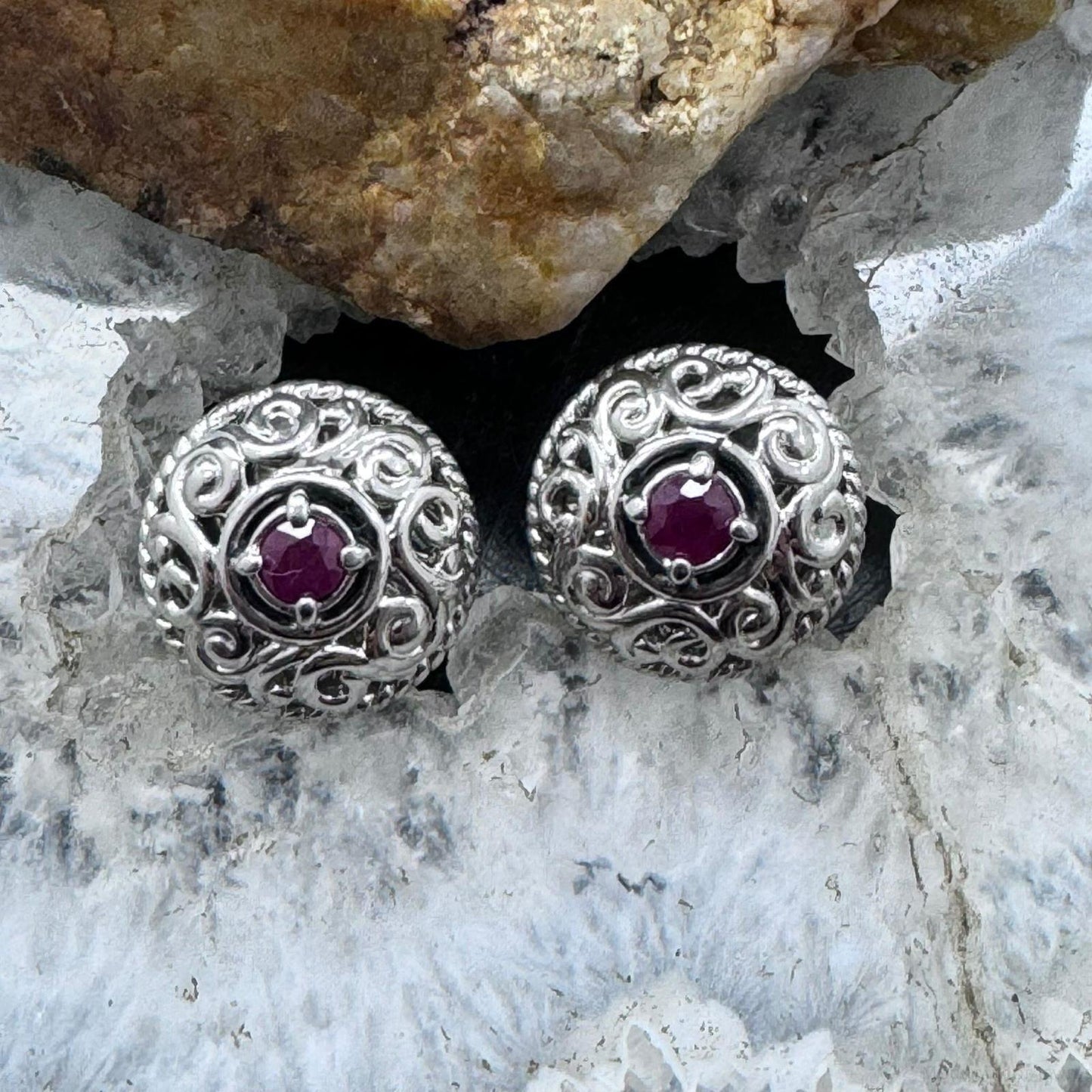 Carolyn Pollack Sterling Silver Faceted Round Ruby Omega Back Stud Earrings For Women
