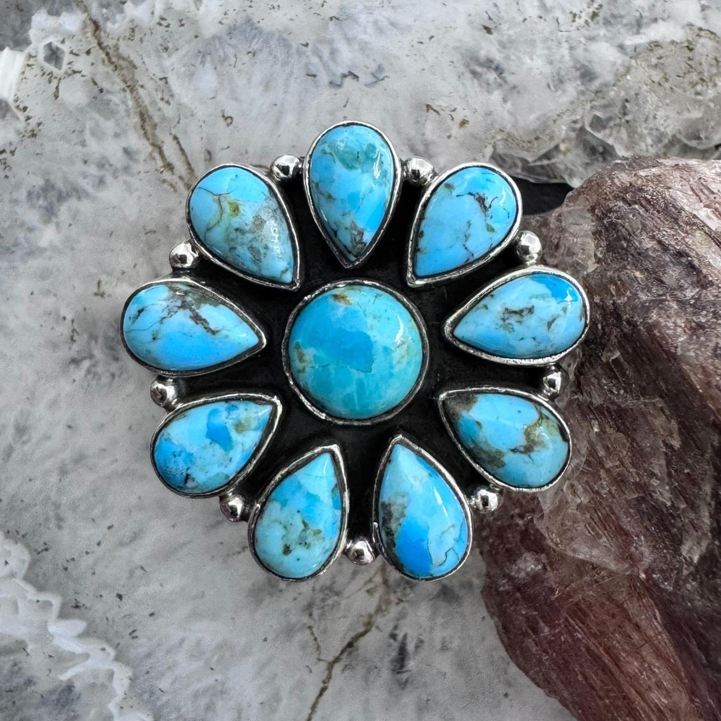 Sterling Silver Southwestern Style Composite Turquoise Cluster Ring For Women