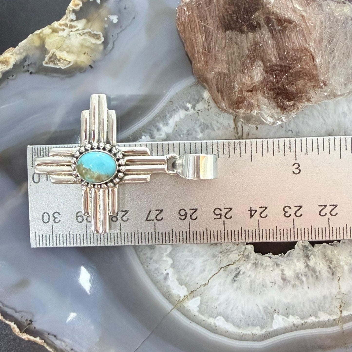 Sterling Silver Southwestern Style Oval Mohave Turquoise Unisex Zia Pendant #2