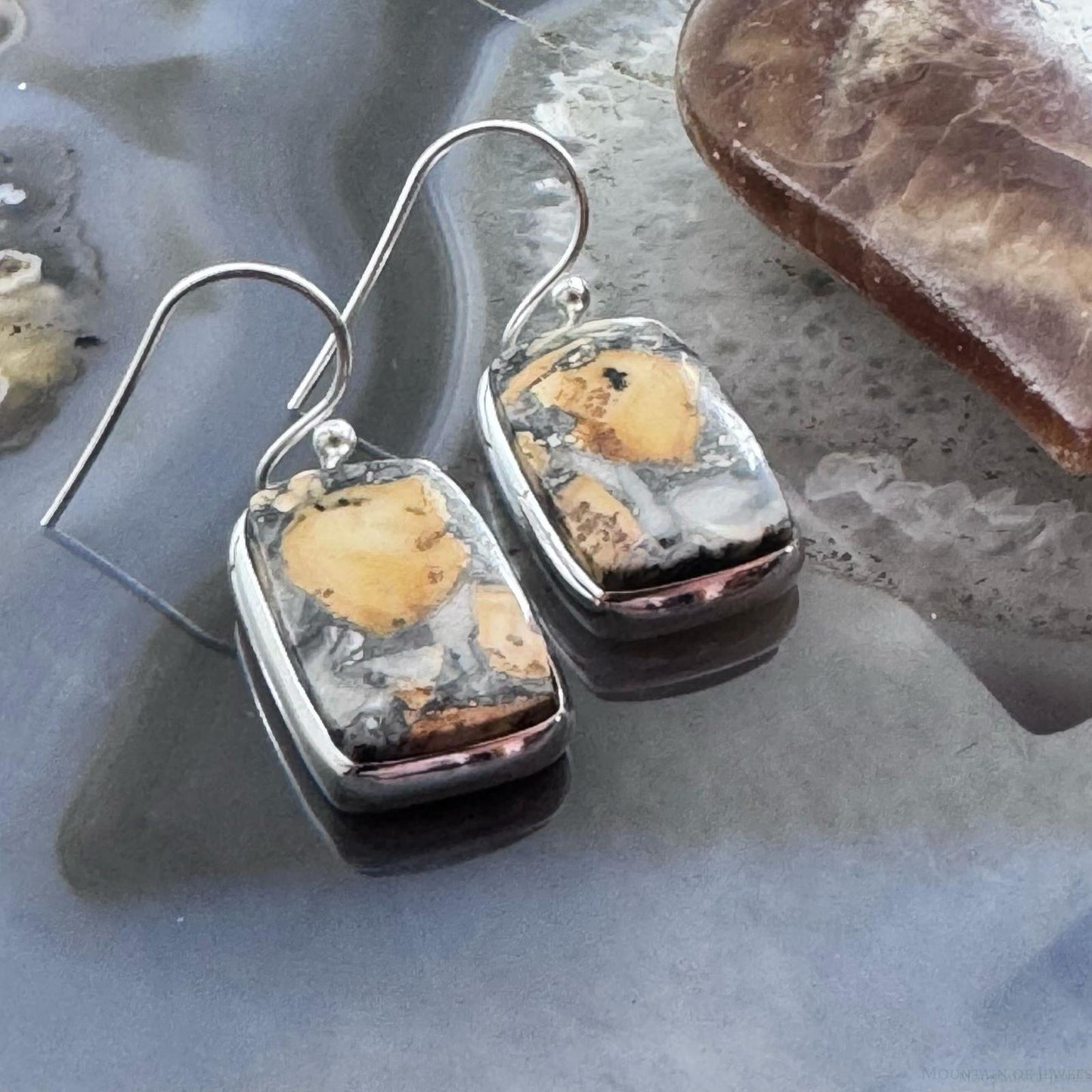 Sterling Silver Southwestern Style Rectangle Maligano Jasper Dangle Earrings For Women1