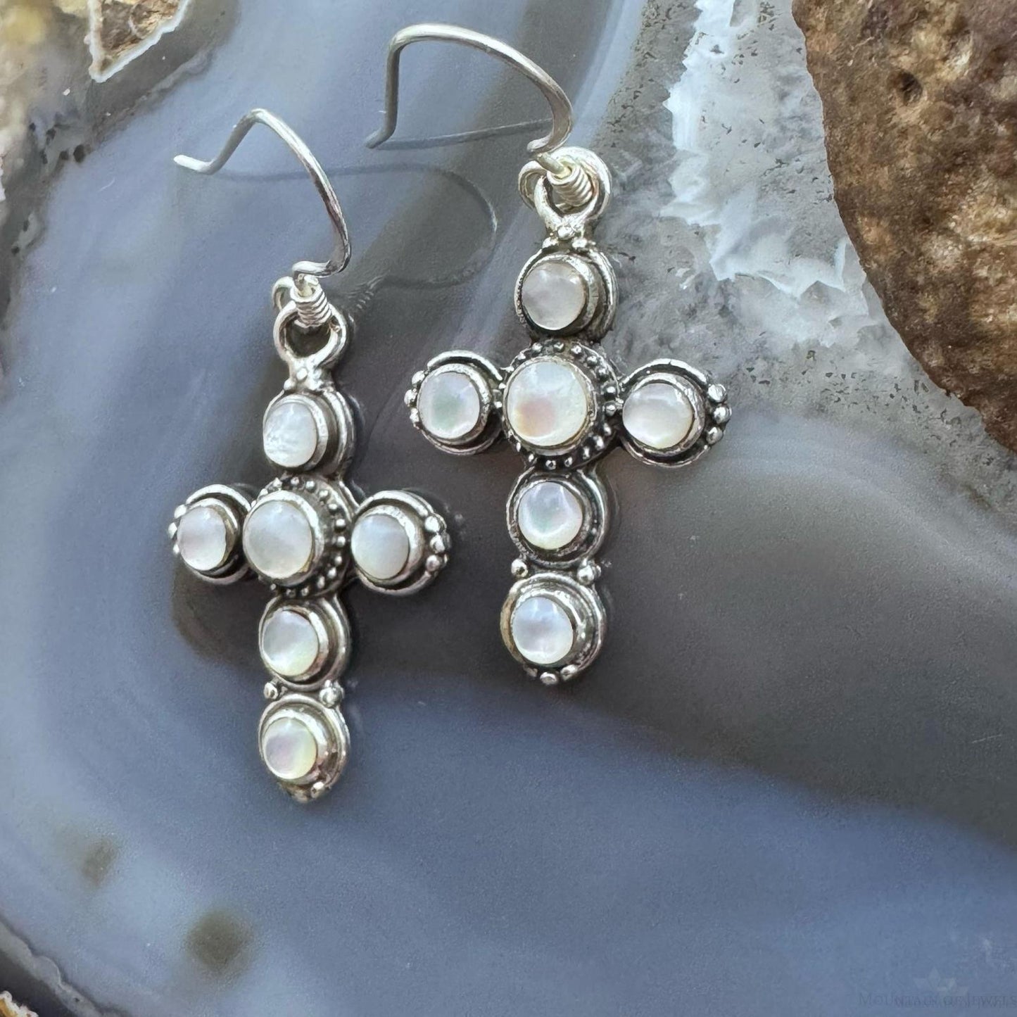 Sterling Silver 6 Moonstone Decorated Cross Fashion Dangle Earrings For Women