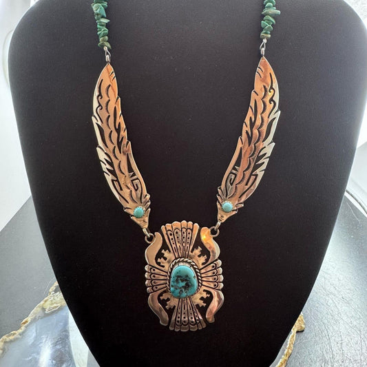 Tommy & Rosita Singer Sterling Silver Overlay Pendant w/Turquoise Necklace For Women