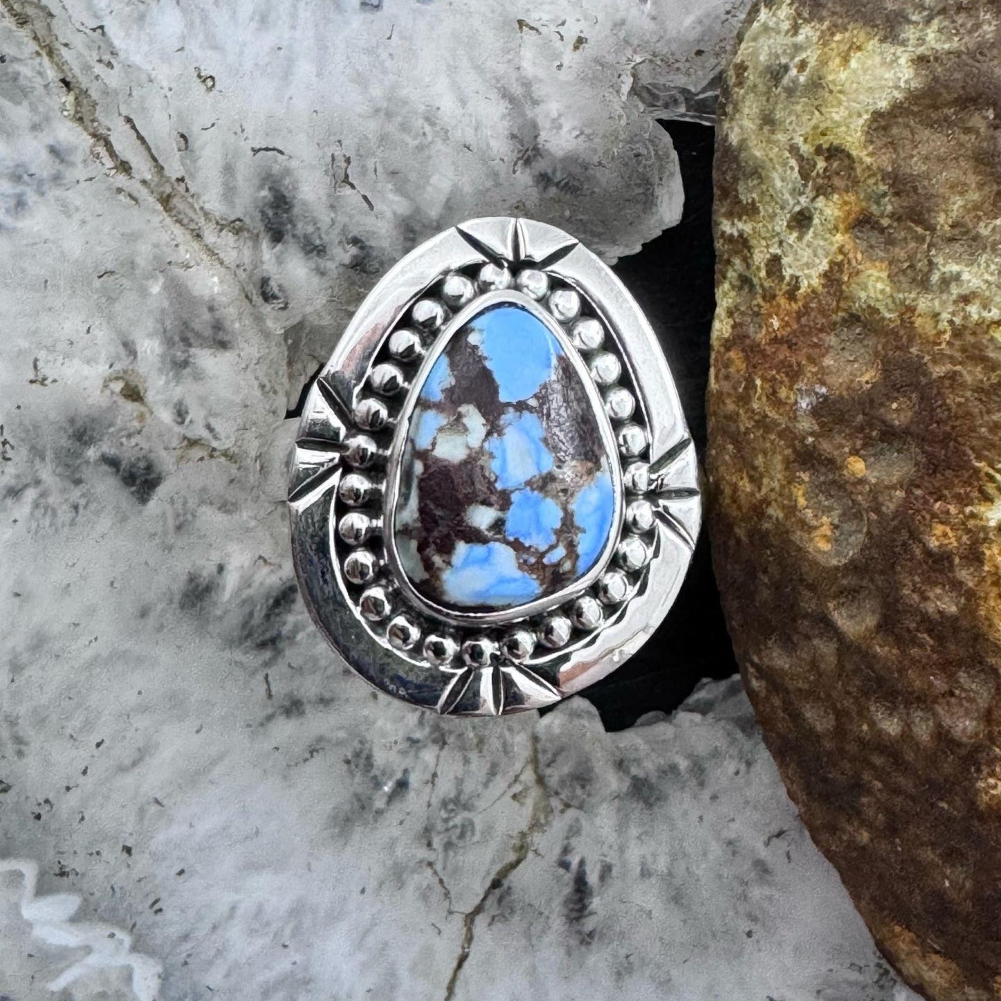 Sterling Silver Southwestern Style Golden Hill Turquoise Ring Size 8 For Women