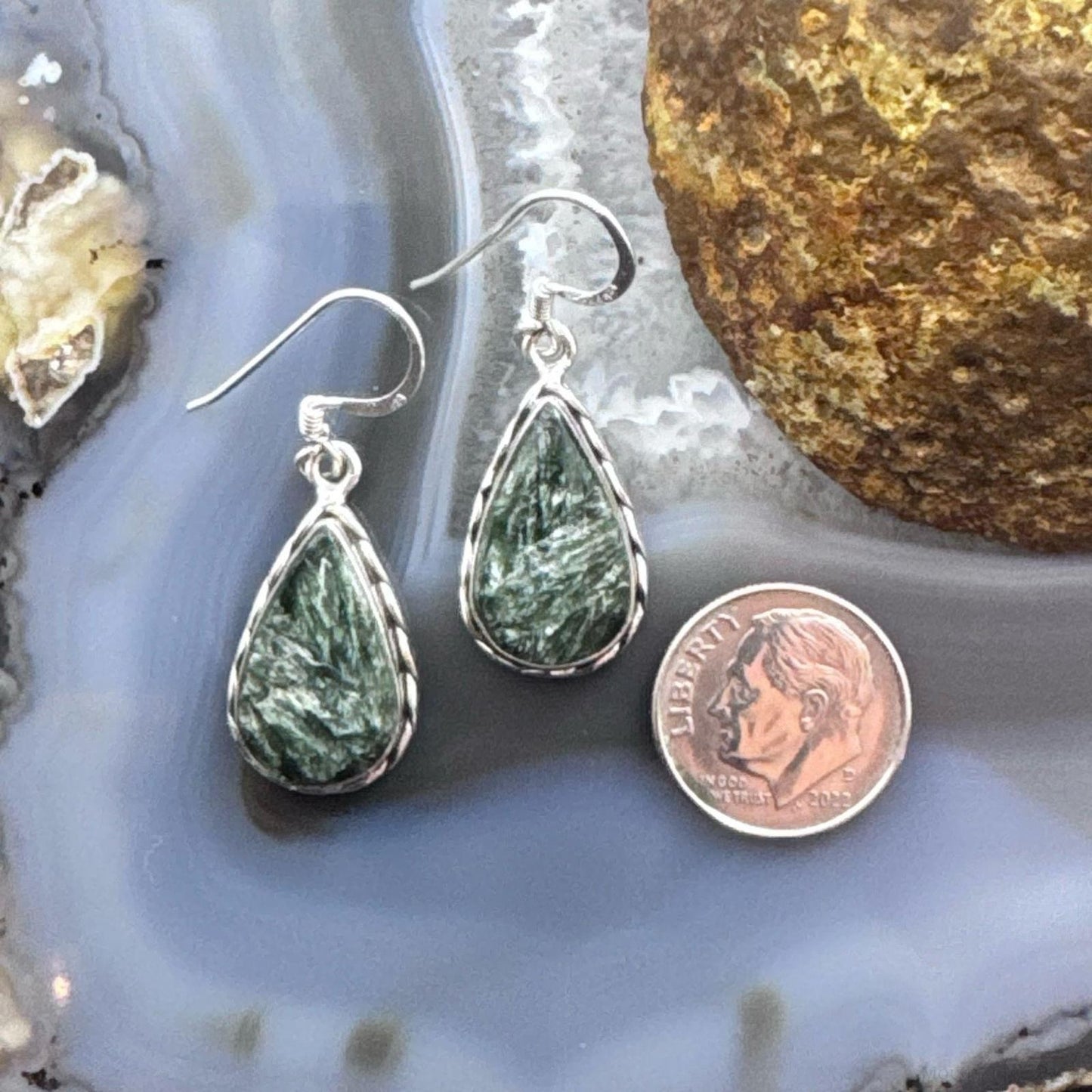 Sterling Silver Southwestern Style Teardrop Serpentine Dangle Earrings For Women