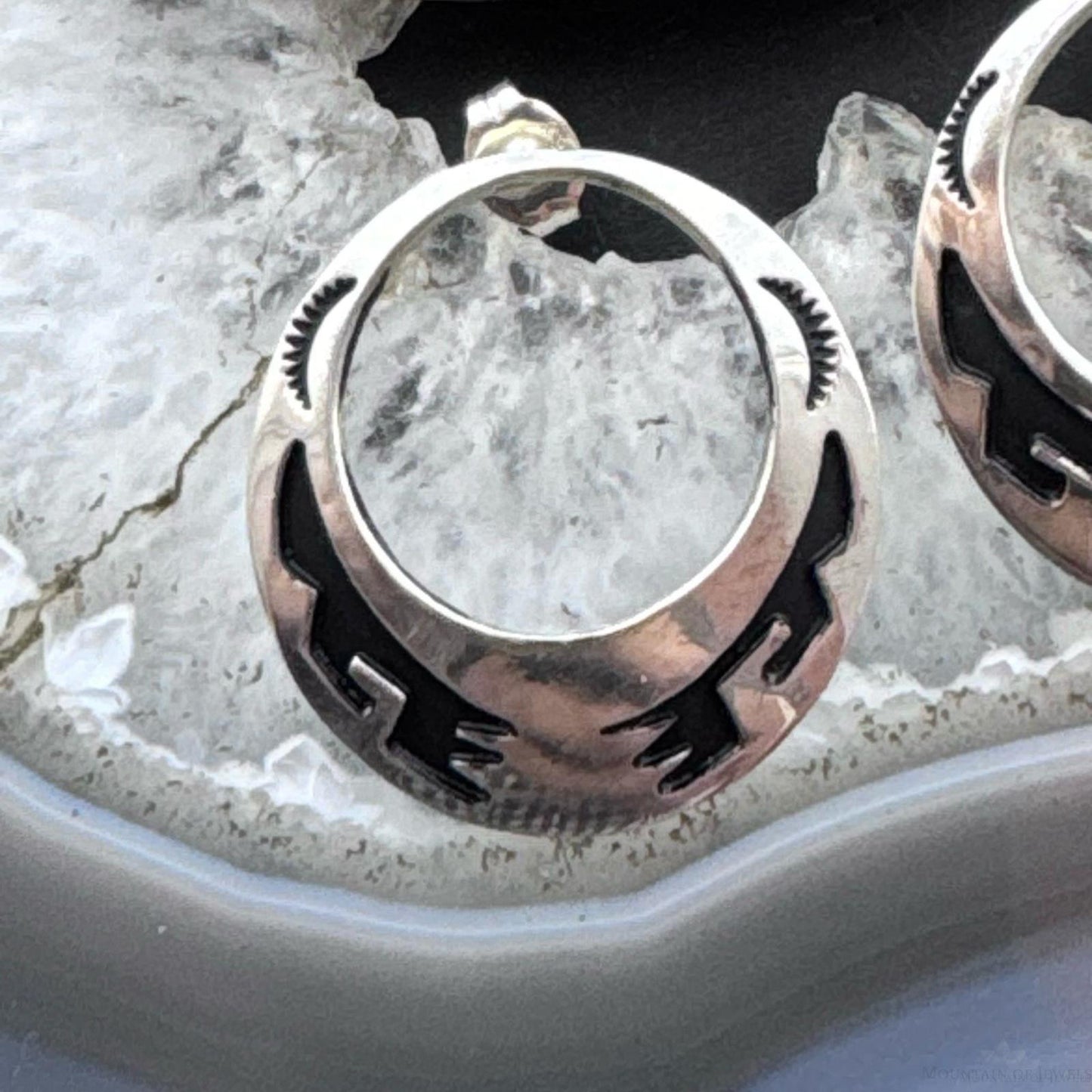 Tommy & Rosita Singer Sterling Silver Overlay Southwestern Motif Hoop Post Earrings For Women