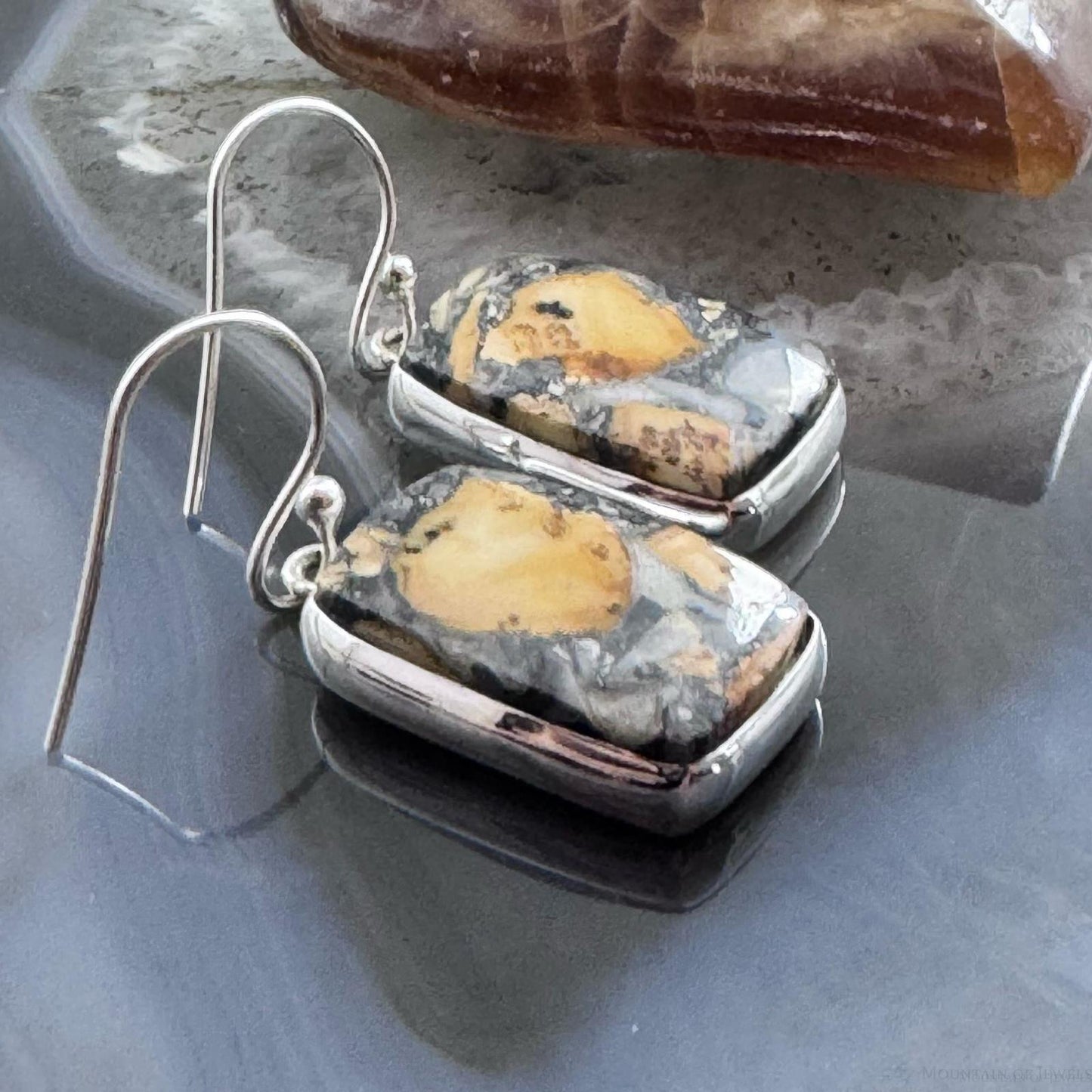 Sterling Silver Southwestern Style Rectangle Maligano Jasper Dangle Earrings For Women1