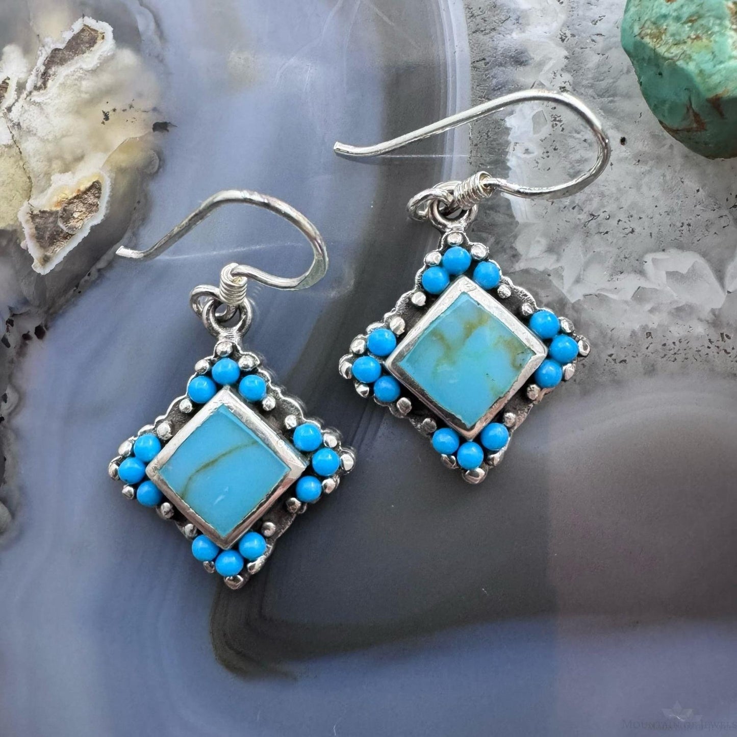 Sterling Silver Southwestern Style Turquoise Tiny Dangle Earrings For Women