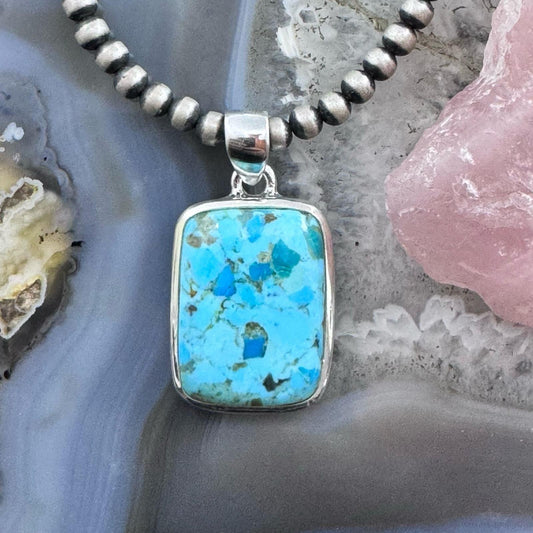 Sterling Silver Southwestern Style Rectangle Apatite Pendant For Women