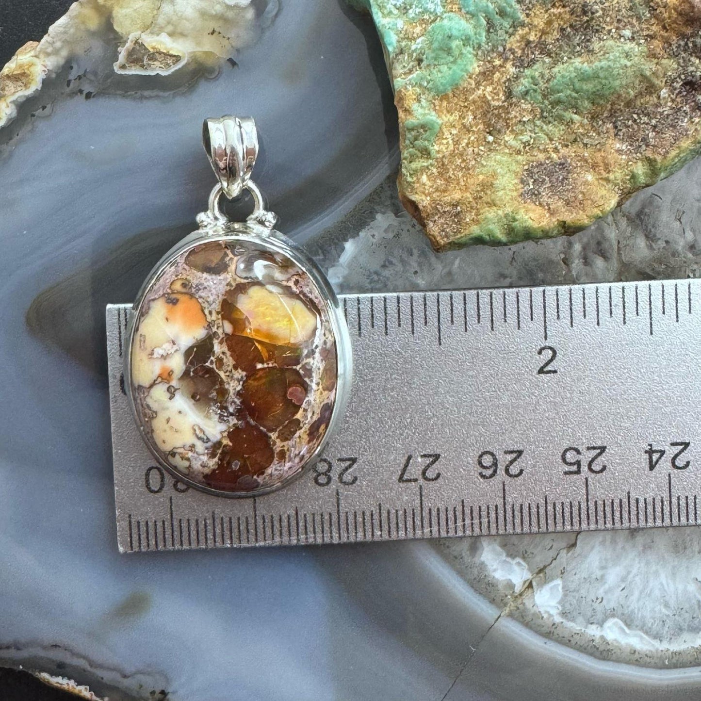 Sterling Silver Southwestern Style Oval Mexican Fire Opal Pendant For Women