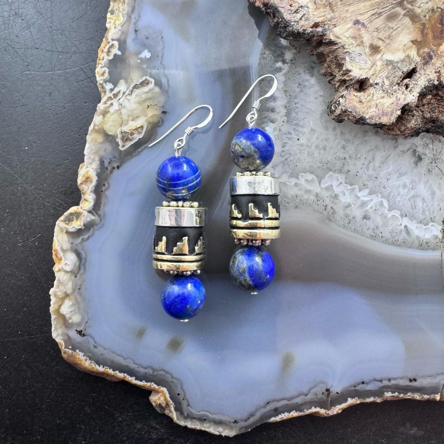 Tommy & Rosita Singer Sterling Silver Lapis Lazuli Bead Dangle Earrings For Women
